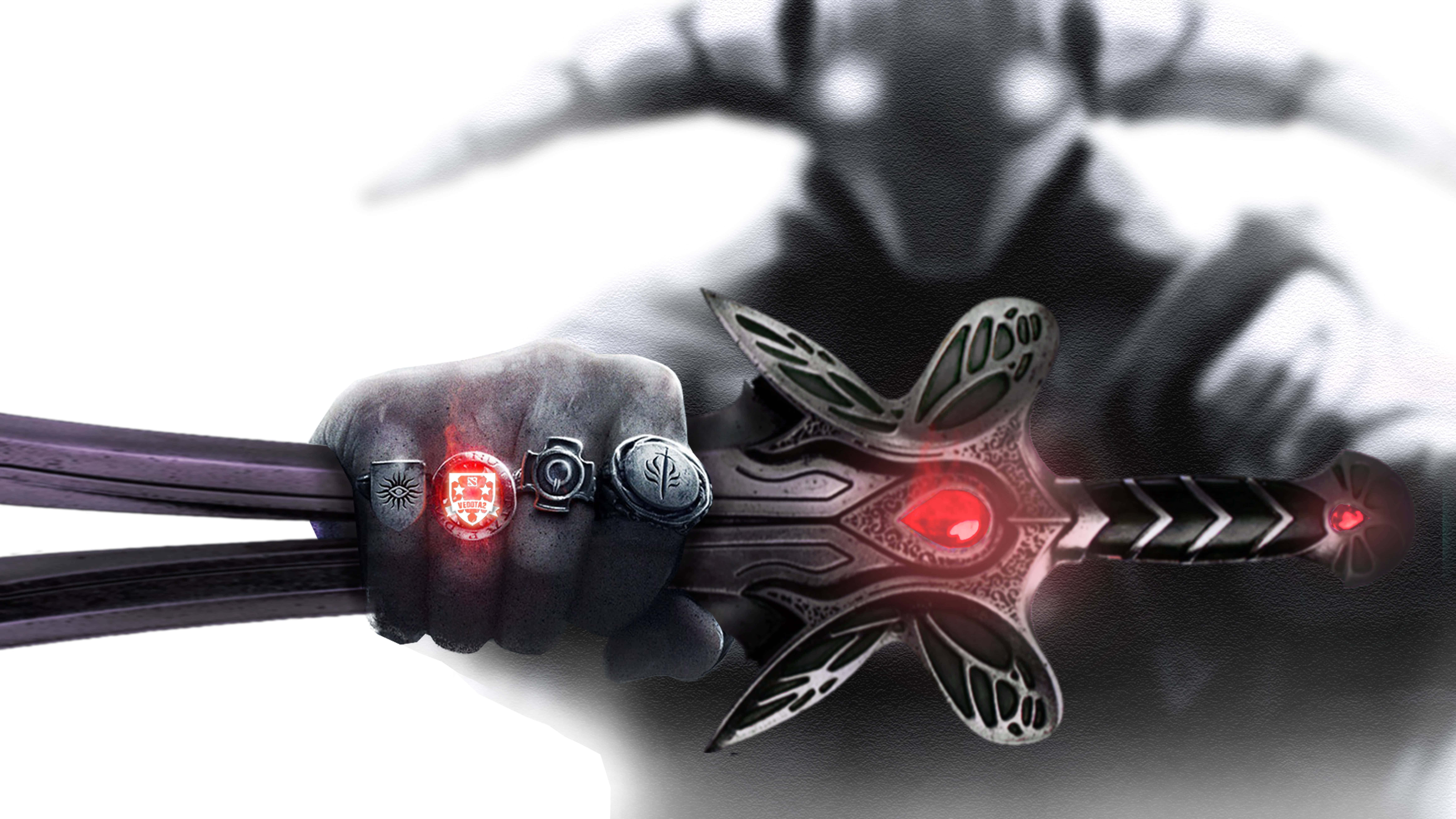 Dota 2 Sven, red sword, glowing ornate sword, 8K Desktop Wallpaper