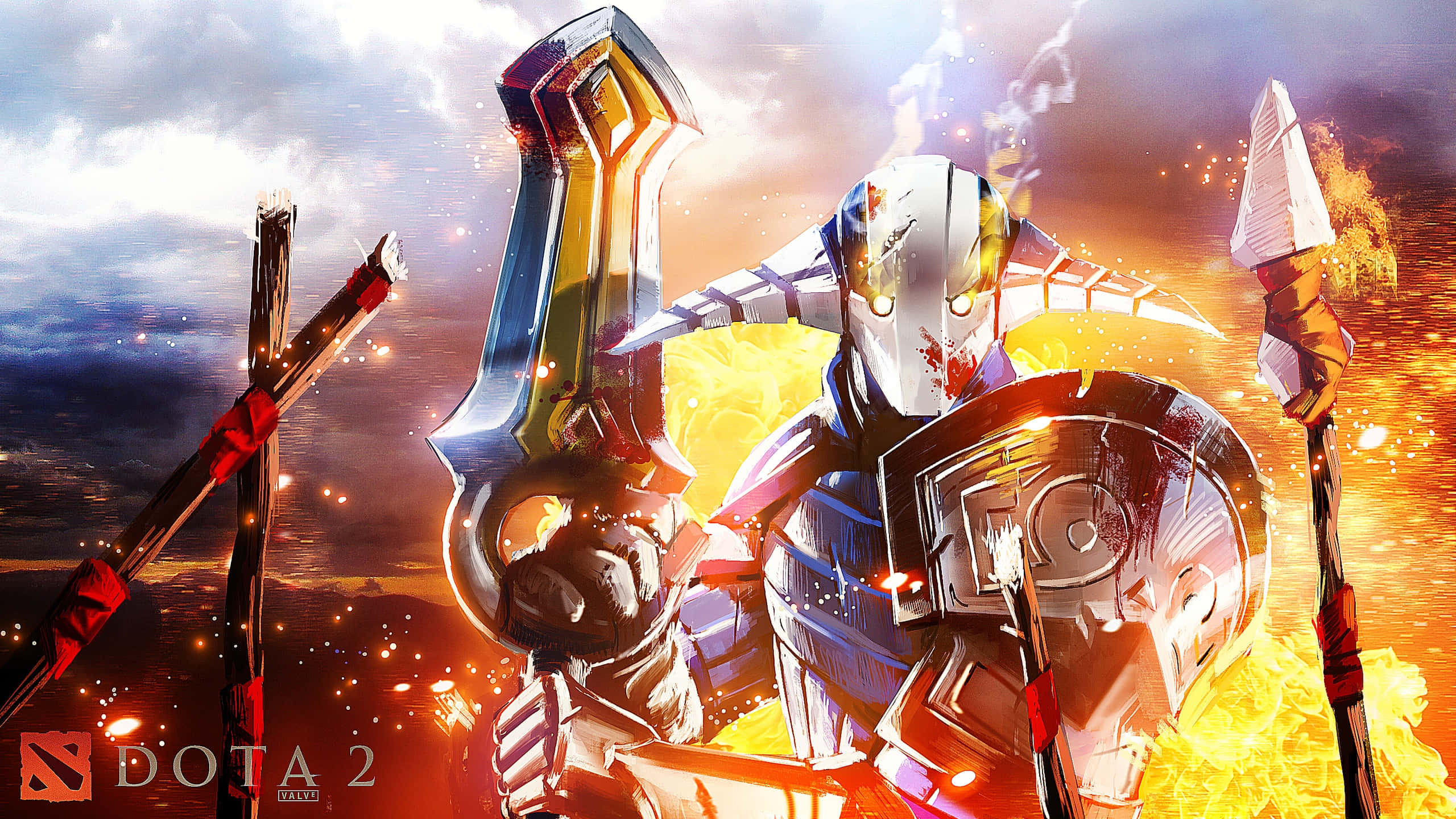 Dota 2 Sven, glowing sword, shield, 2K Desktop Wallpaper