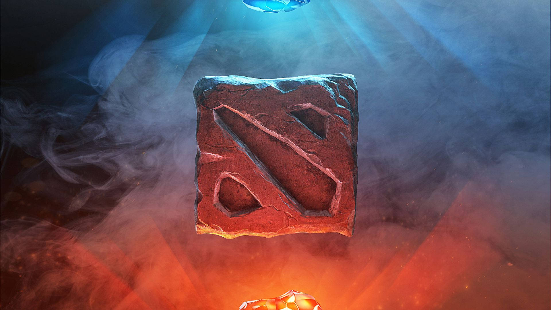 Dota 2, blue and red crystals, glowing Dota 2 logo, Full HD Desktop Wallpaper