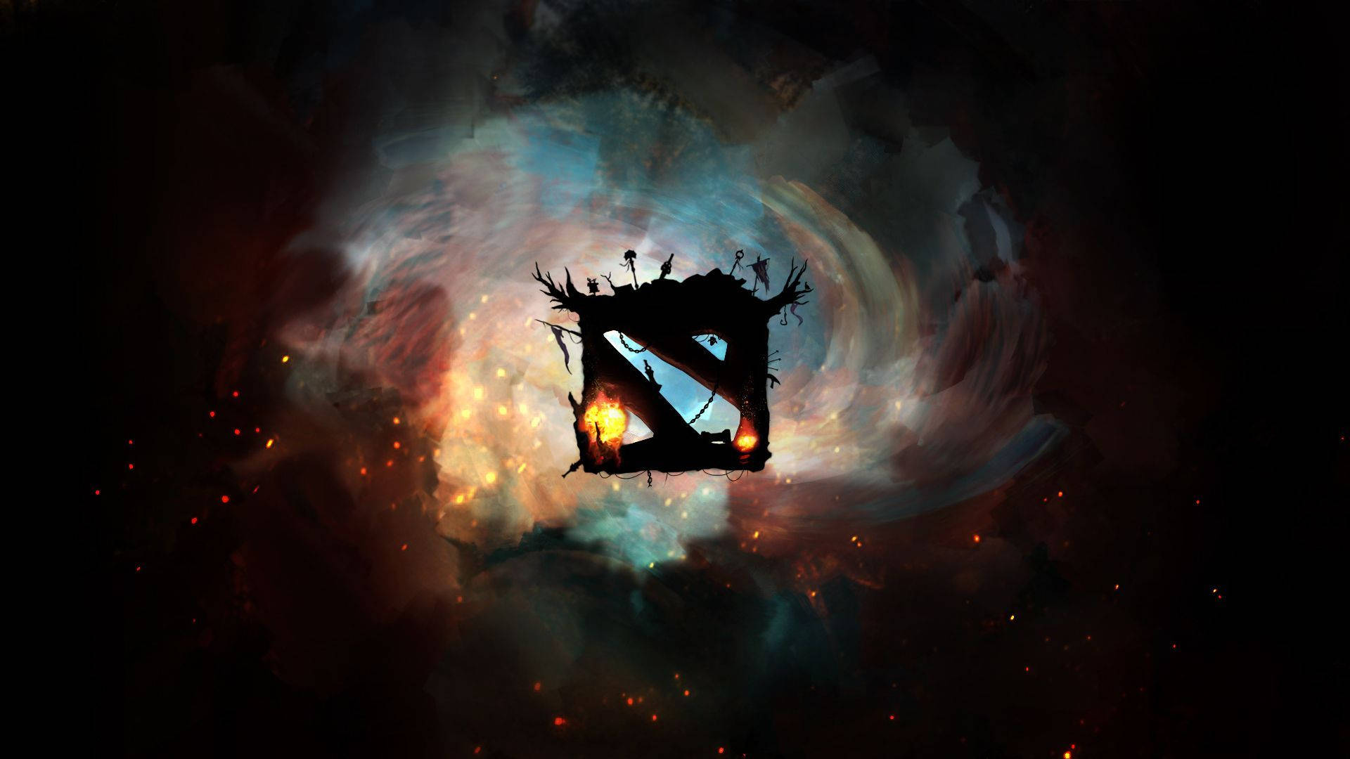Dota 2, fiery glowing DOTA 2 logo, cosmic nebulae, Full HD Desktop Wallpaper