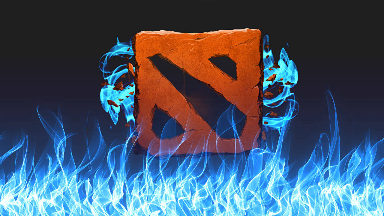 Dota 2, blue fire, orange logo, HD Desktop Wallpaper