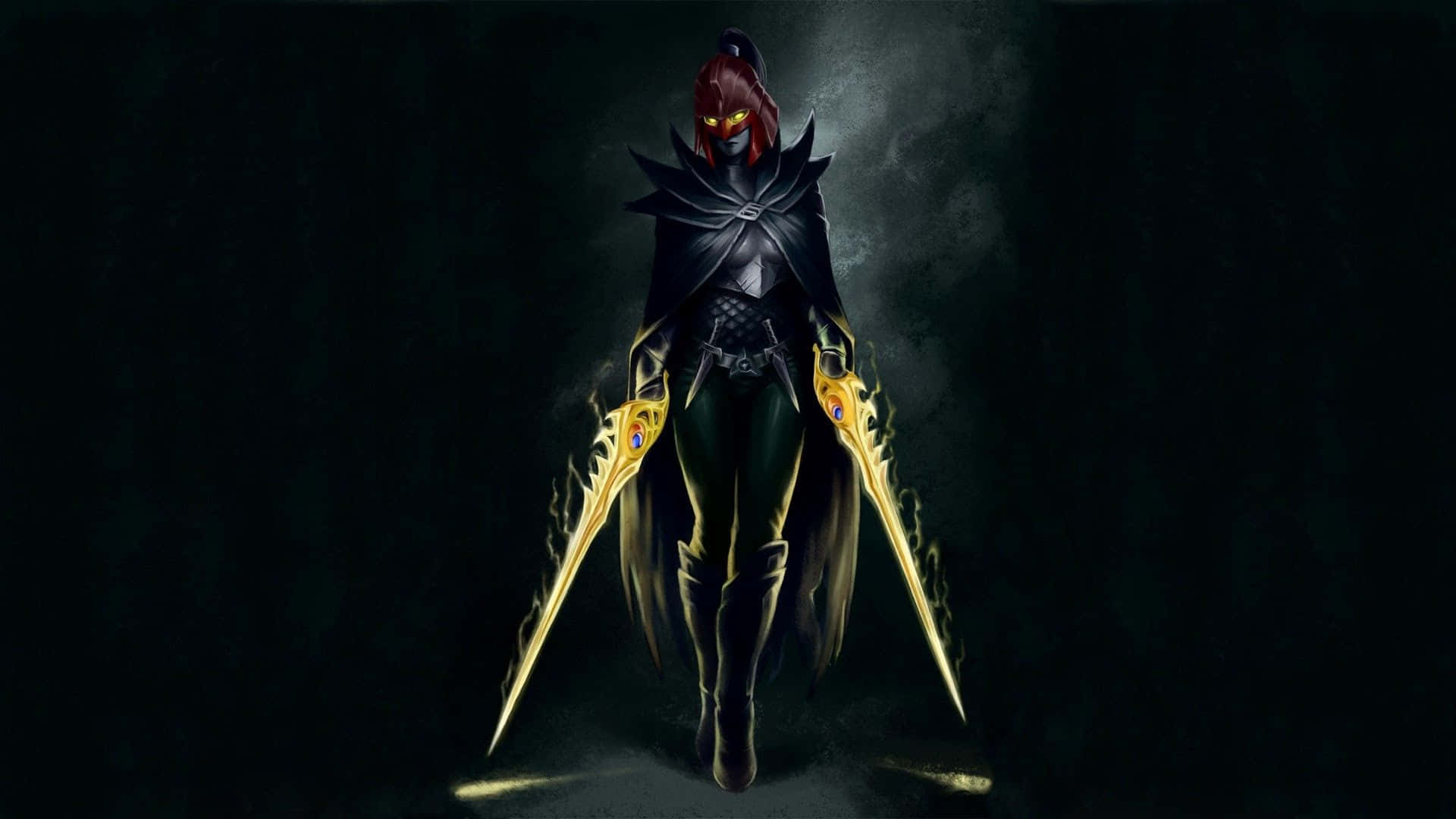 Dota, glowing yellow eyes, golden blades, Full HD Desktop Wallpaper