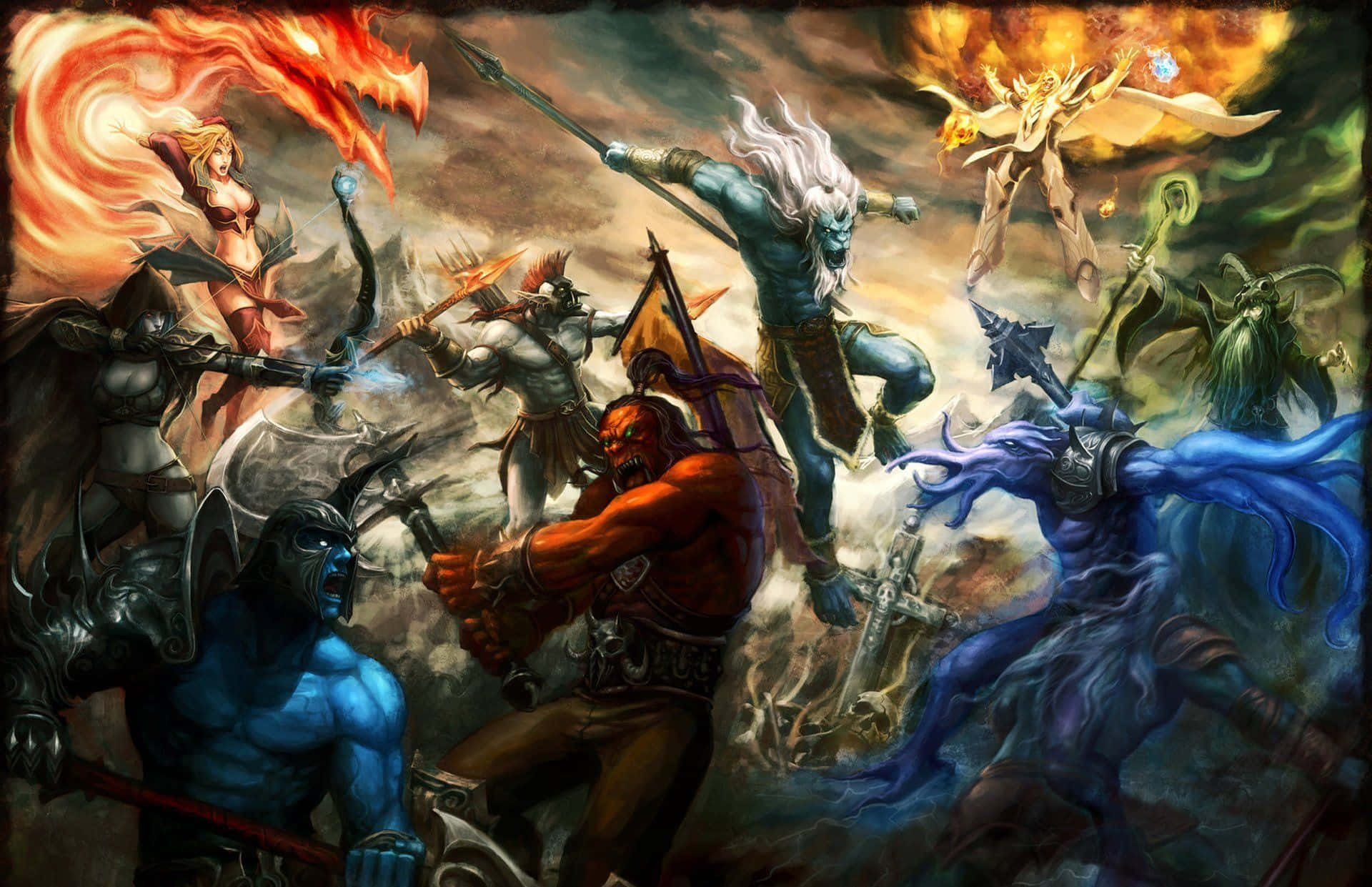 Dota, fantasy warriors, fiery magic, Full HD Desktop Wallpaper