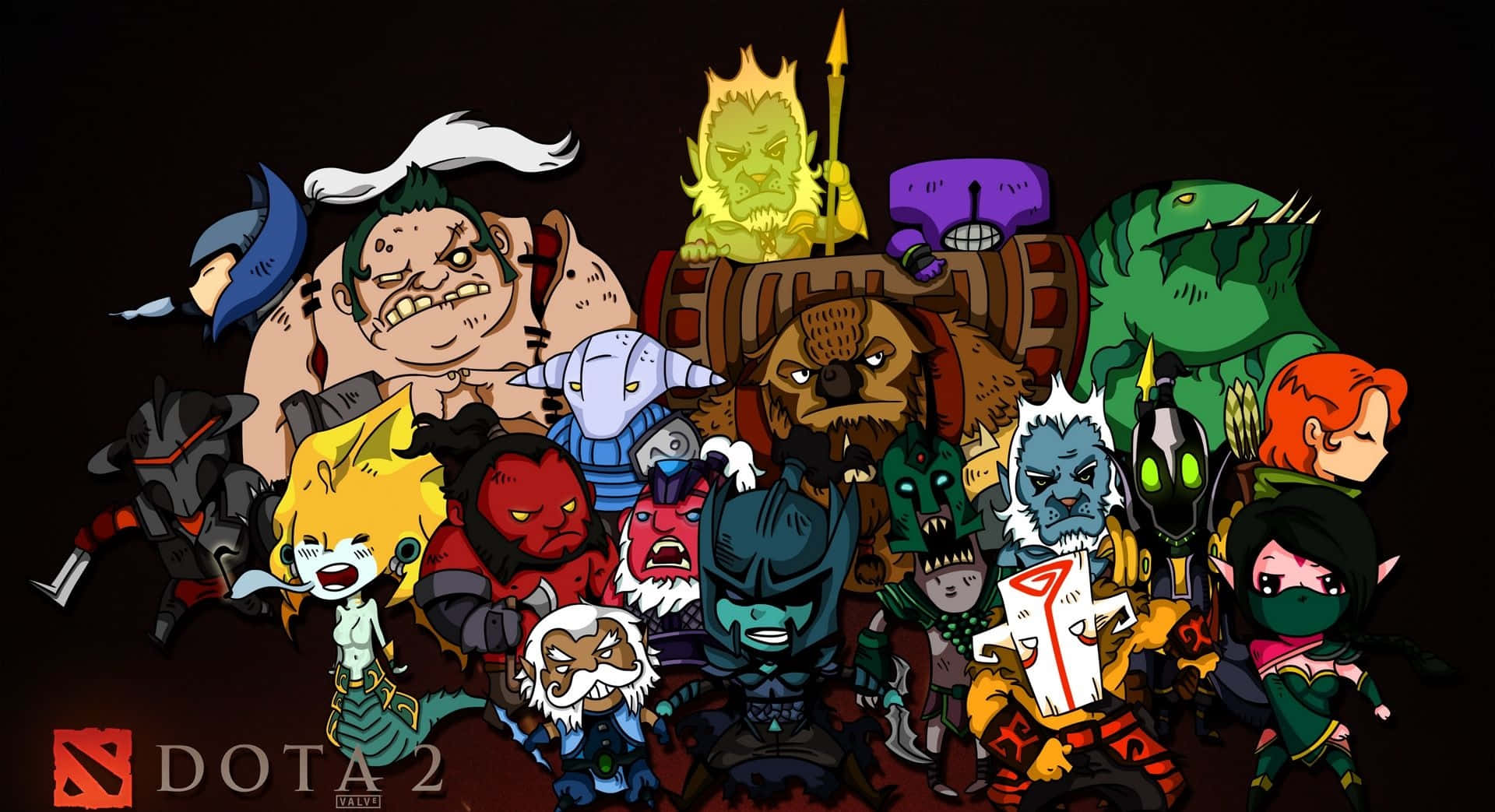 Dota 2, chibi-style illustration, hero roster, Full HD Desktop Wallpaper