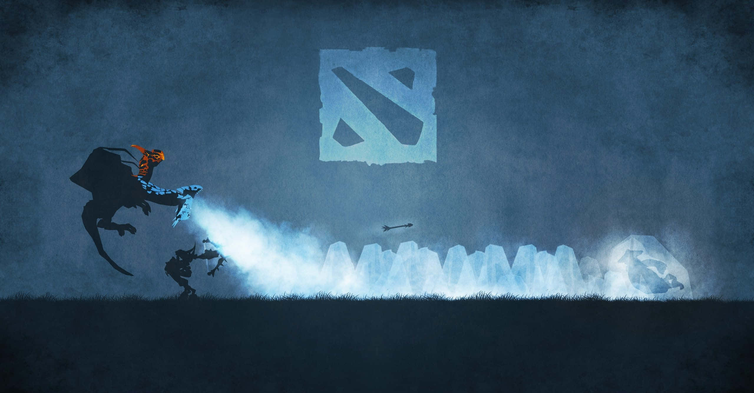 Dota 2, fiery dragon, glowing blue barrier, 2K Desktop Wallpaper
