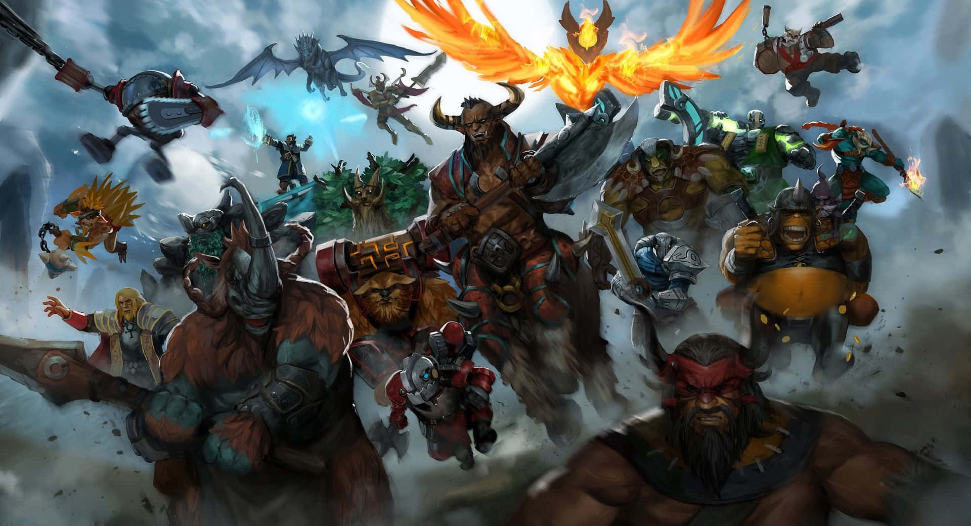Dota, fantasy battle scene, diverse warriors, Full HD Desktop Wallpaper