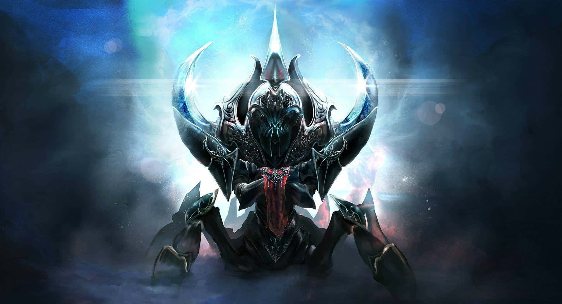 Dota, glowing blue horns, red accents, Full HD Desktop Wallpaper