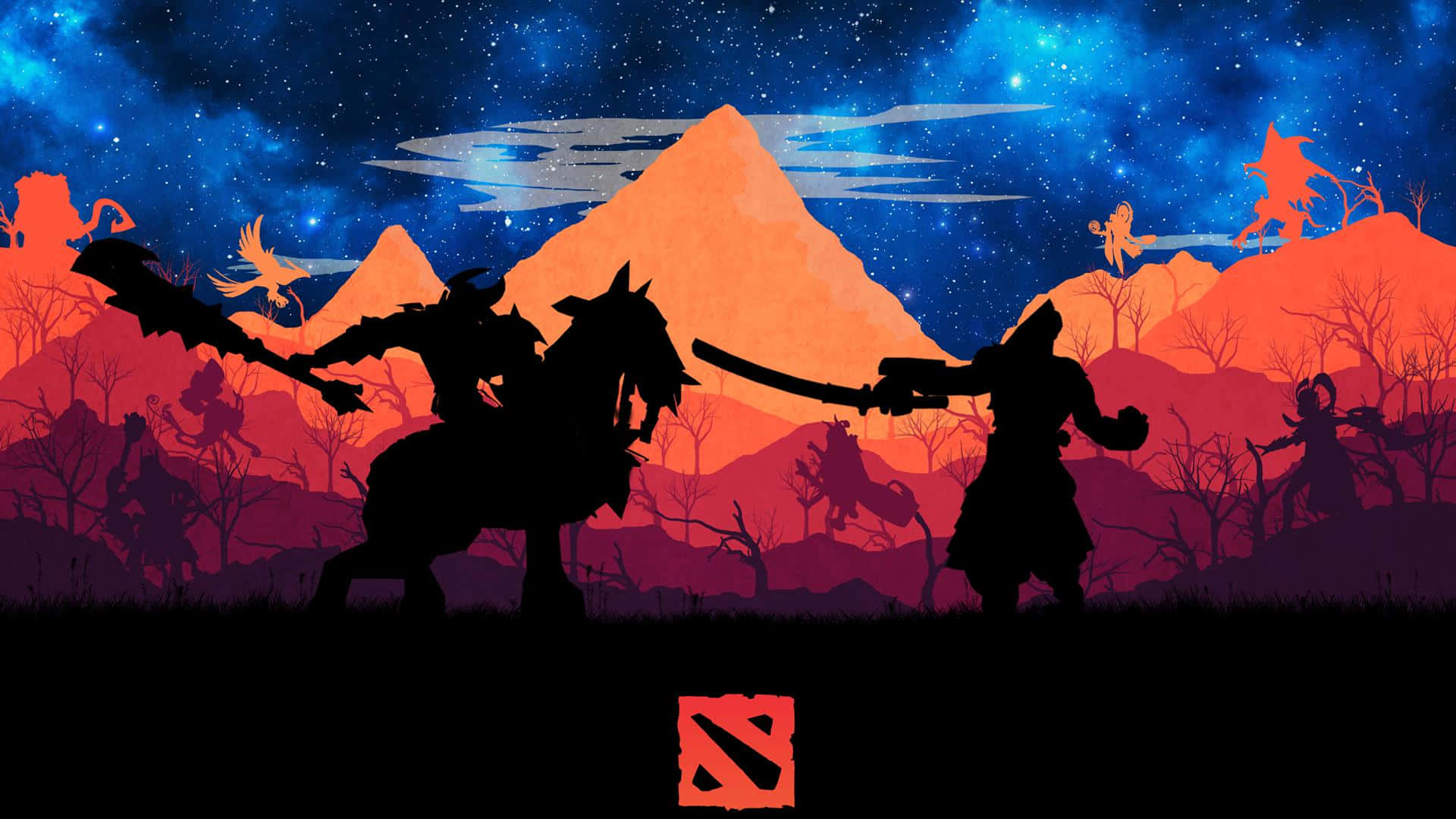 Dota 2, starry cosmic sky, fiery mountains, Full HD Desktop Wallpaper