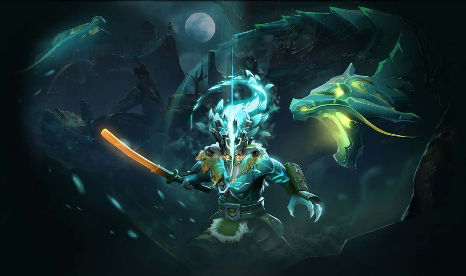 Dota, glowing blue armored warrior, fiery sword, HD Desktop Wallpaper