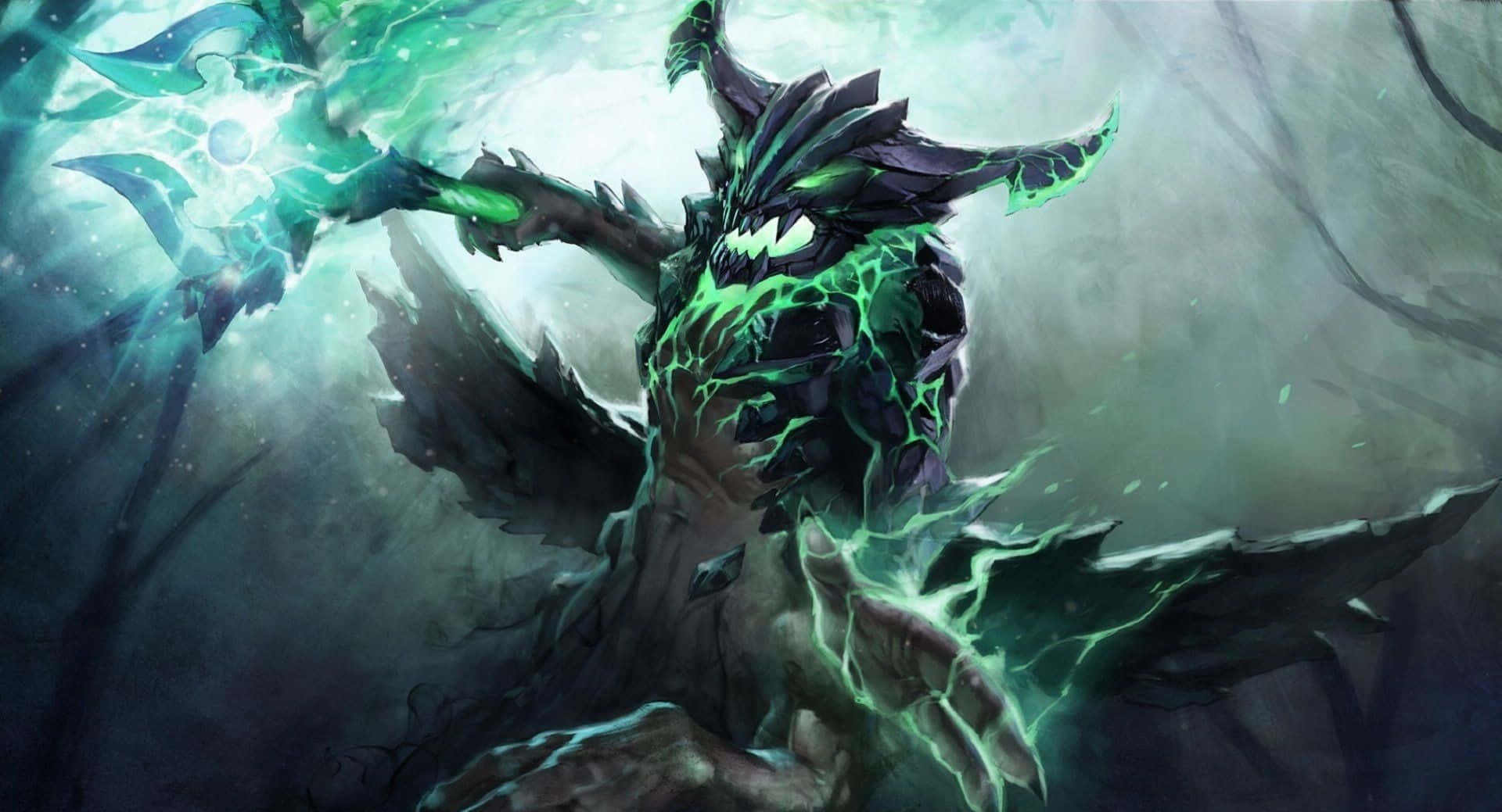 Dota, glowing green energy, jagged form, Full HD Desktop Wallpaper