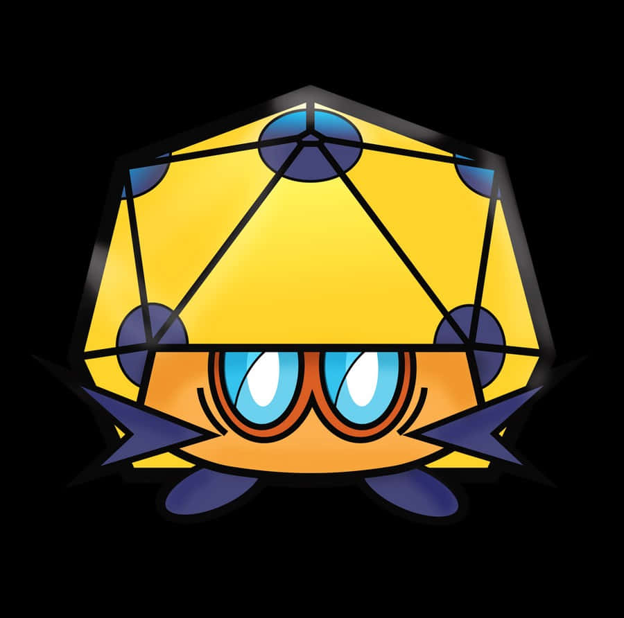 Dottler, yellow dodecahedral character, blue eyes, SD Desktop Wallpaper