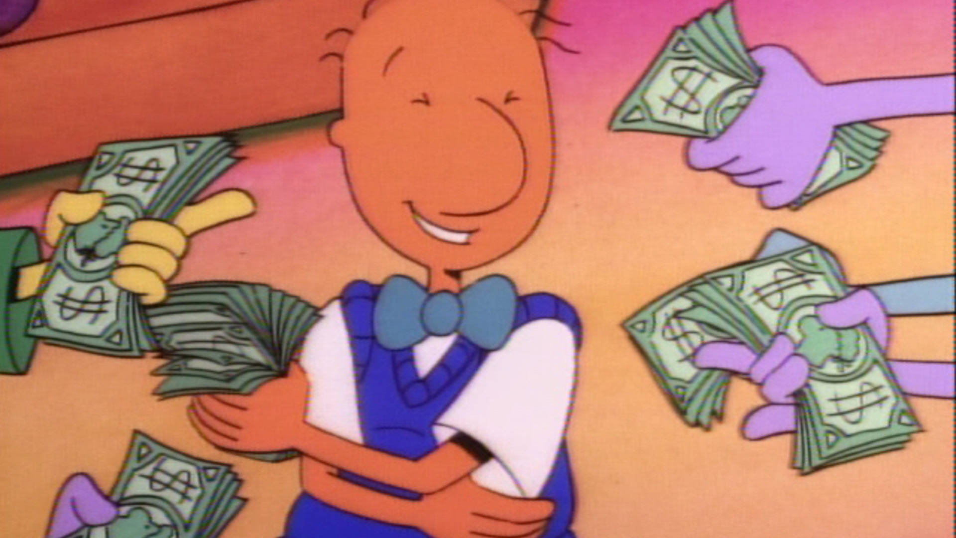 Doug, blue bowtie, dollar bills, Full HD Desktop Wallpaper