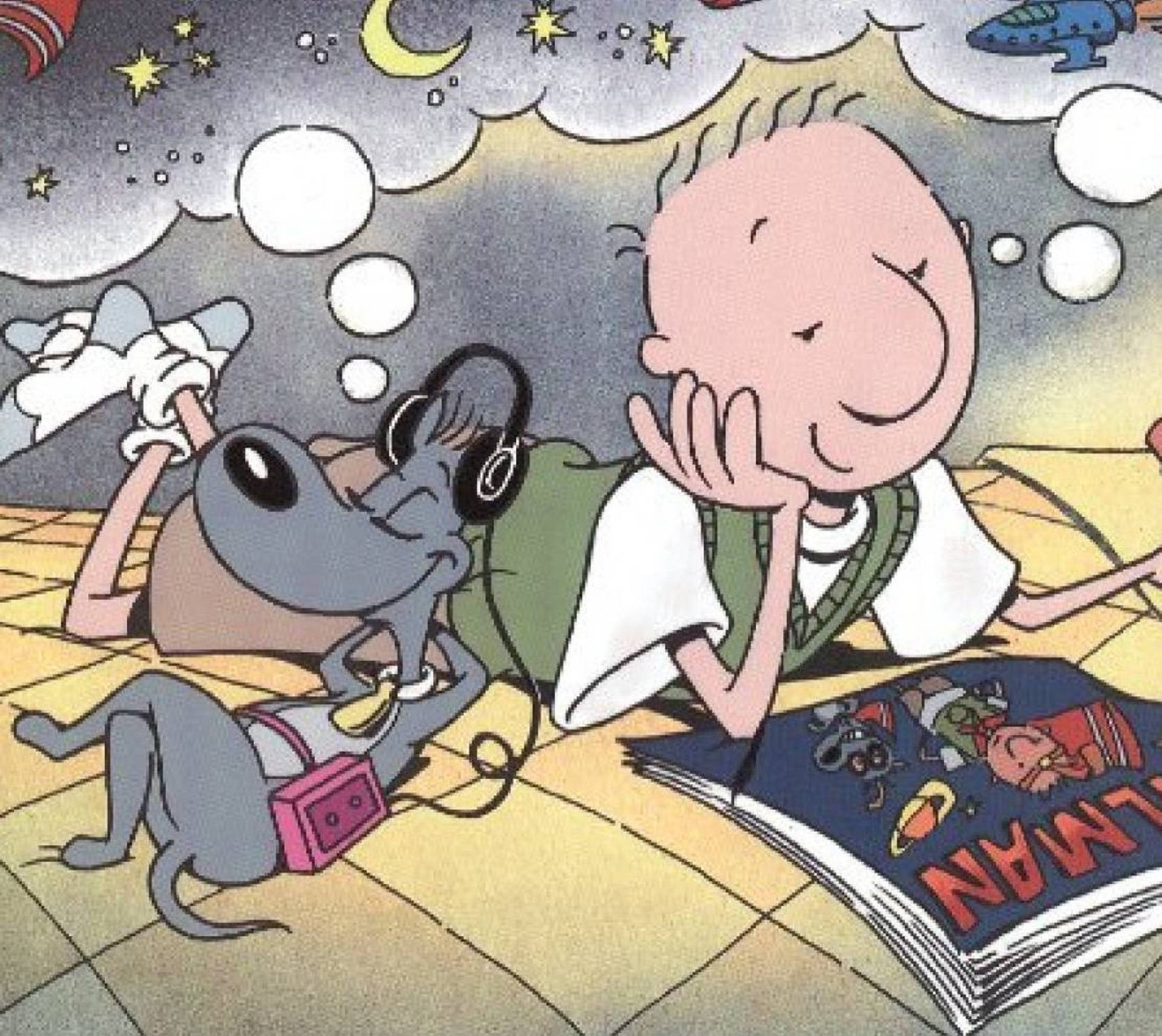 Doug, Porkchop, starry night sky, Full HD Desktop Wallpaper