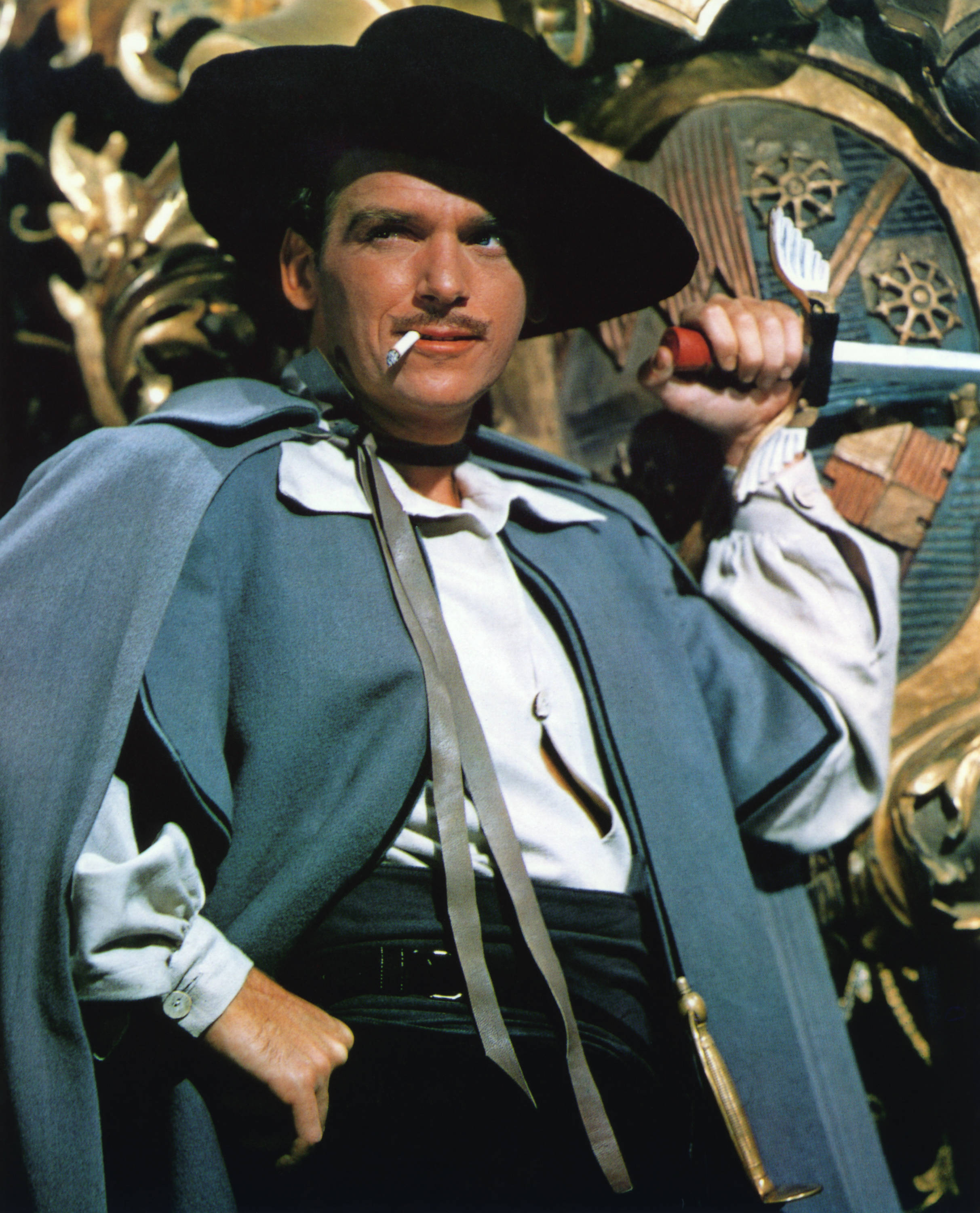 Douglas Fairbanks, black hat, blue cape, 2K Phone Wallpaper
