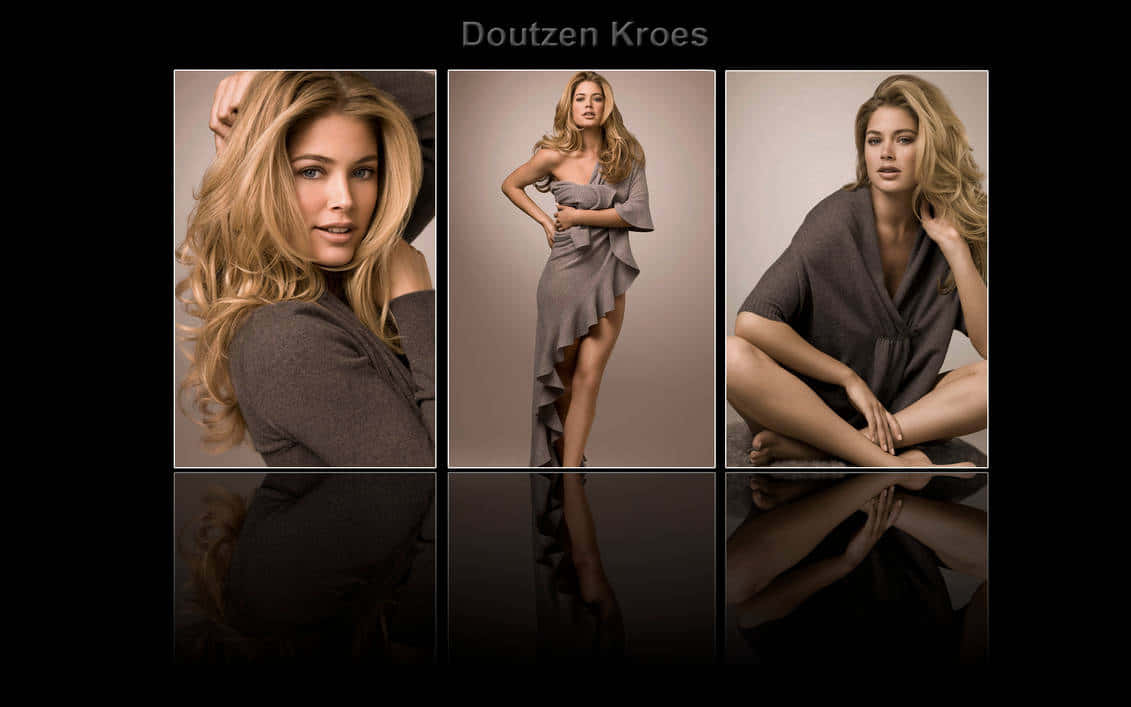 Doutzen Kroes, earthy gray garments, flowing blonde hair, SD Desktop Wallpaper