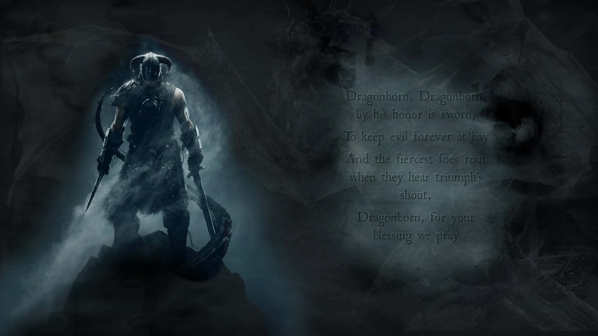 Dovahkiin, rocky outcrop, misty shadow, Full HD Desktop Wallpaper