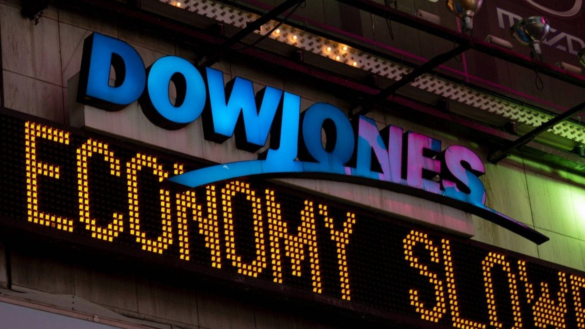 Dow Jones, LED screen, glowing blue, Full HD Desktop Wallpaper