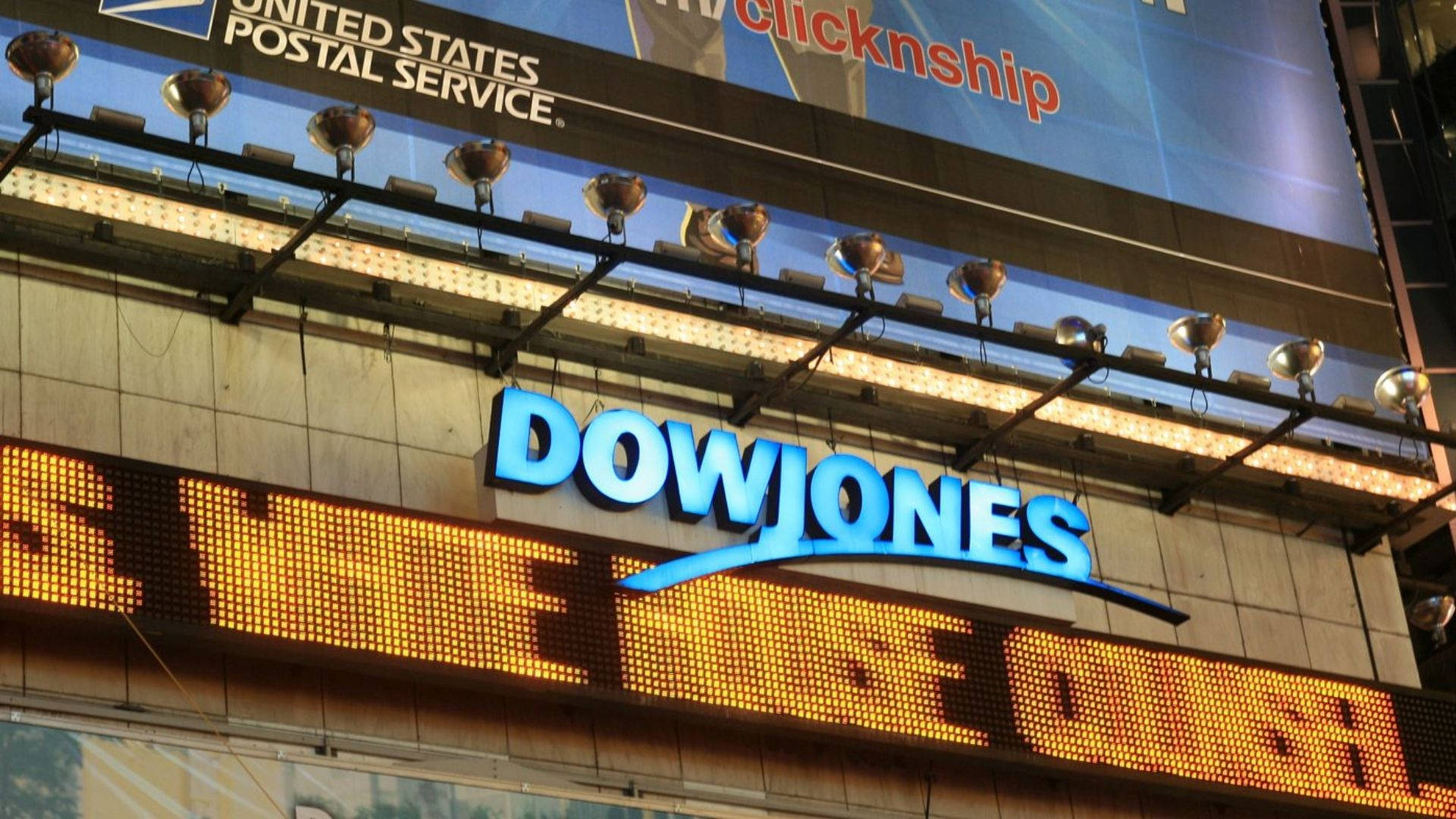 Dow Jones, ticker sign, glowing, Full HD Desktop Wallpaper