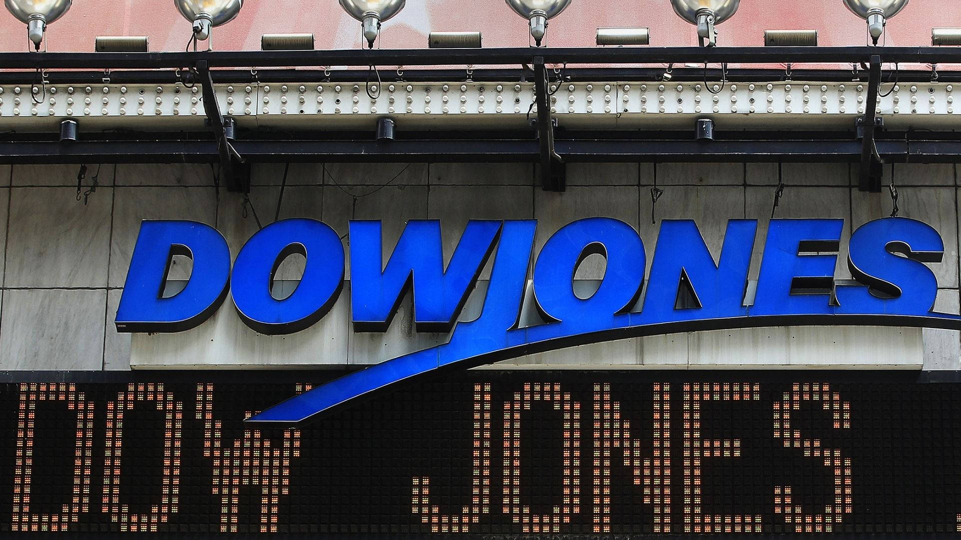 Dow Jones, blue signage, pixelated orange LED display, Full HD Desktop Wallpaper