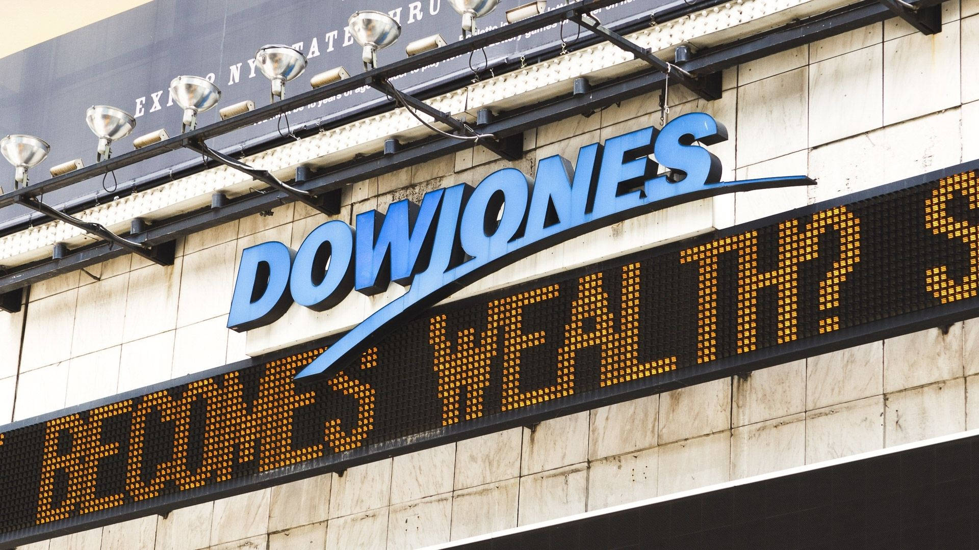 Dow Jones, digital ticker, BECOMES WEALTH?, Full HD Desktop Wallpaper