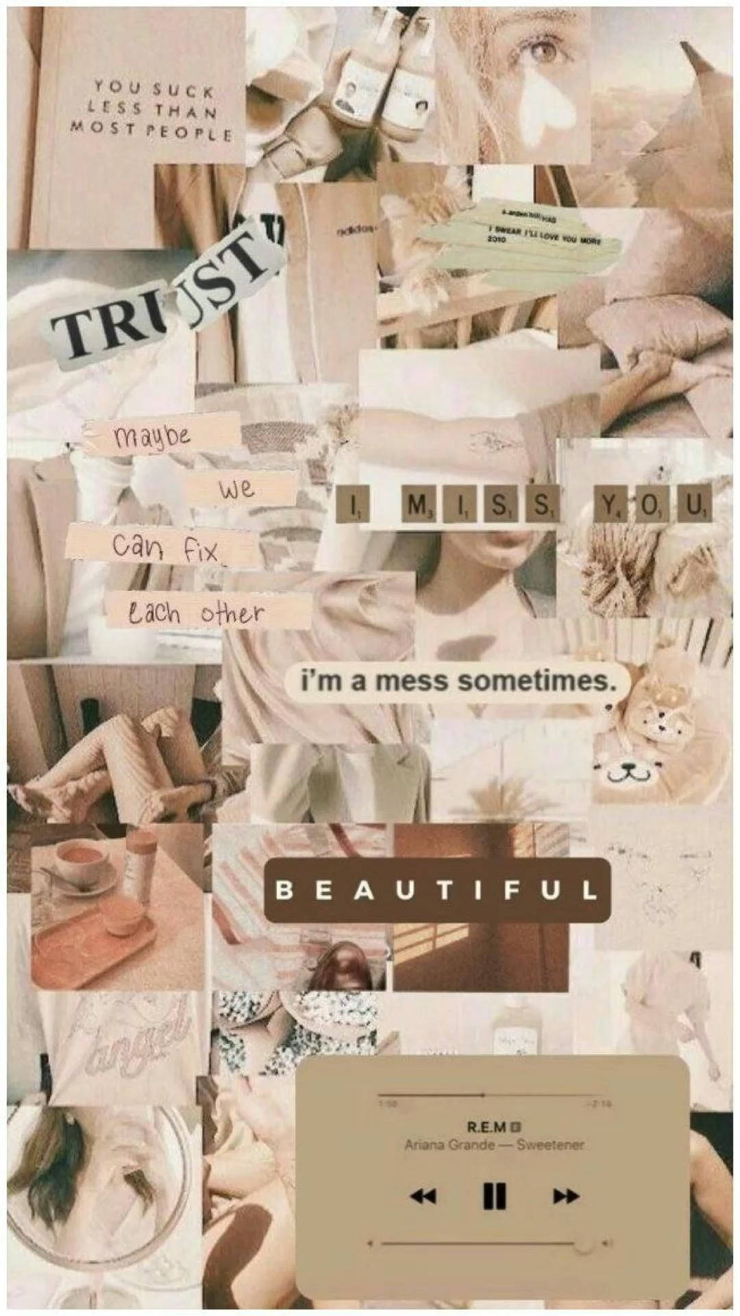 that girl aesthetic, soft beige-toned, collage of personal photos, Full HD Phone Wallpaper