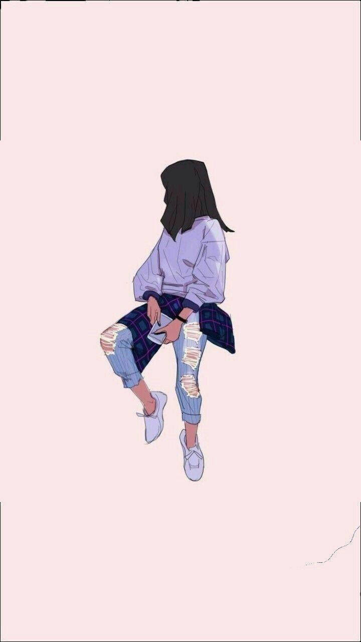 girl aesthetic streetwear, long black hair, ripped jeans, HD Phone Wallpaper