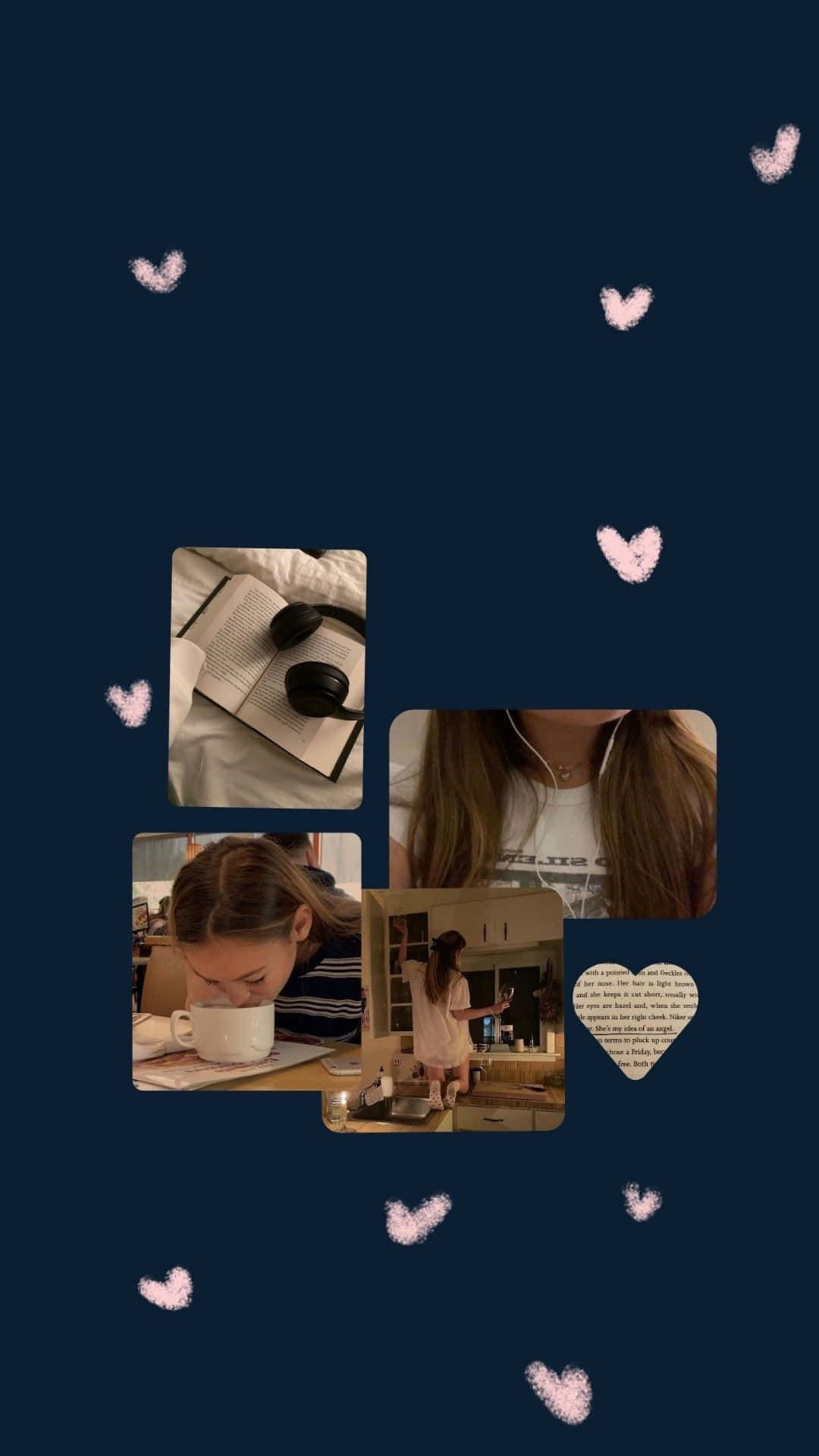 Downtown Girl Aesthetic, dark blue background, pink hearts, Full HD Phone Wallpaper