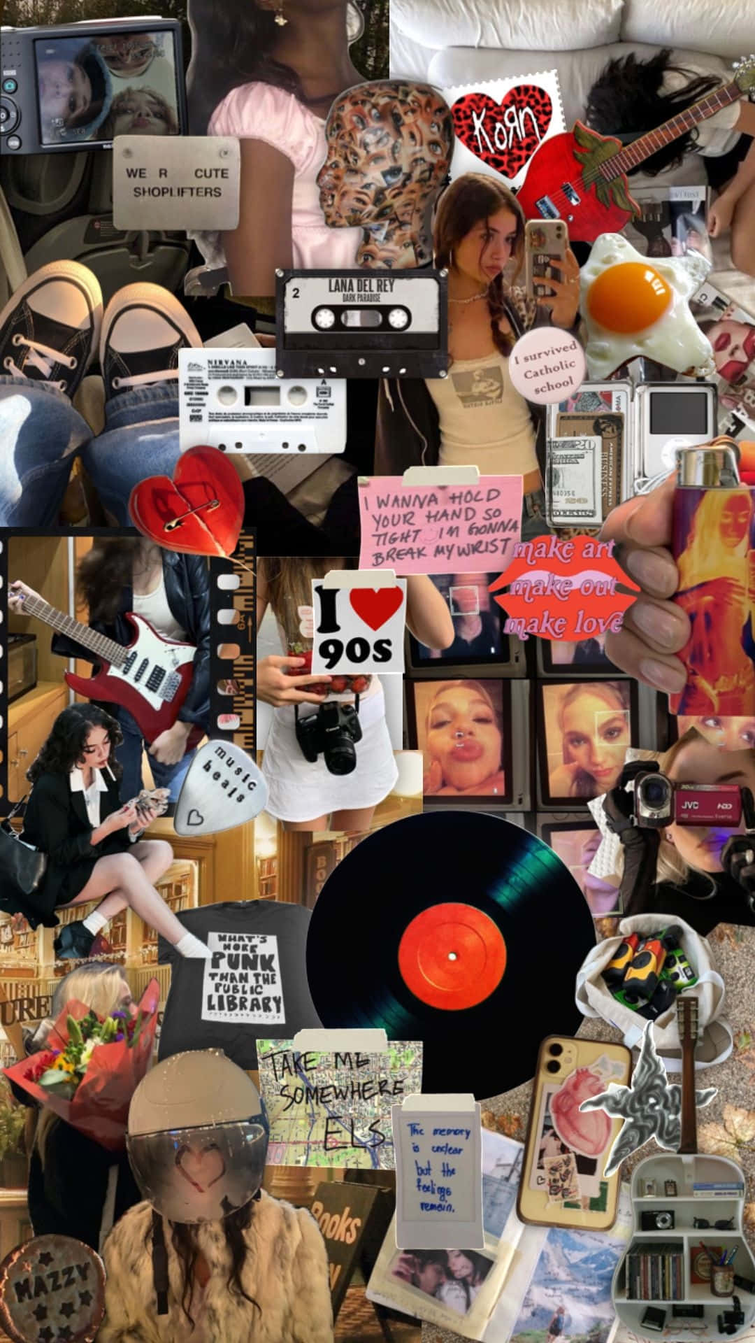 90s nostalgia, guitars, cassette tapes, Full HD Phone Wallpaper