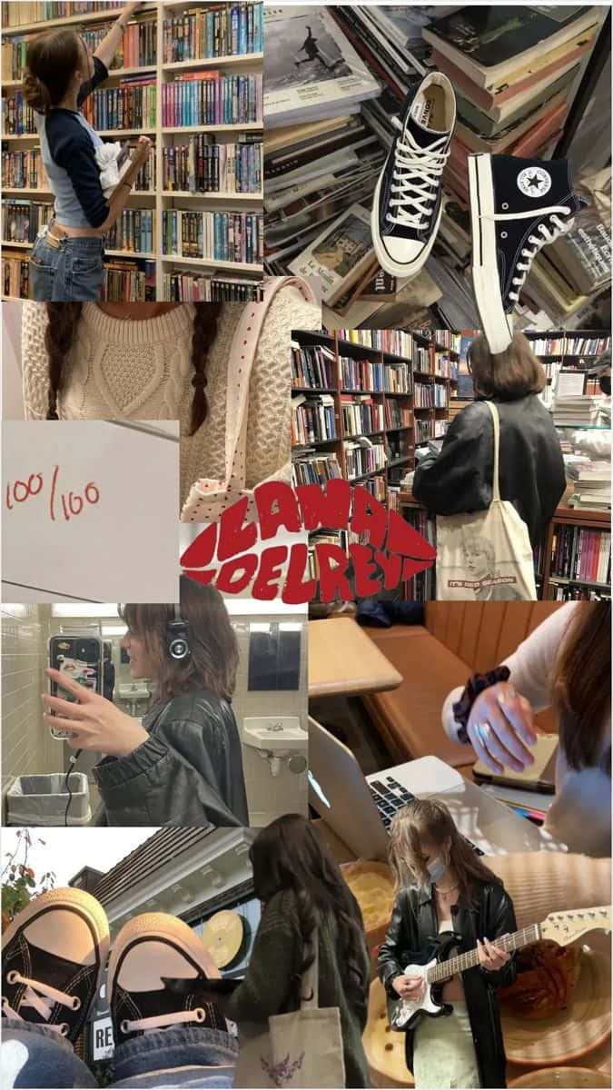 Downtown Girl Aesthetic, bookstore, vintage Converse sneakers, SD Phone Wallpaper