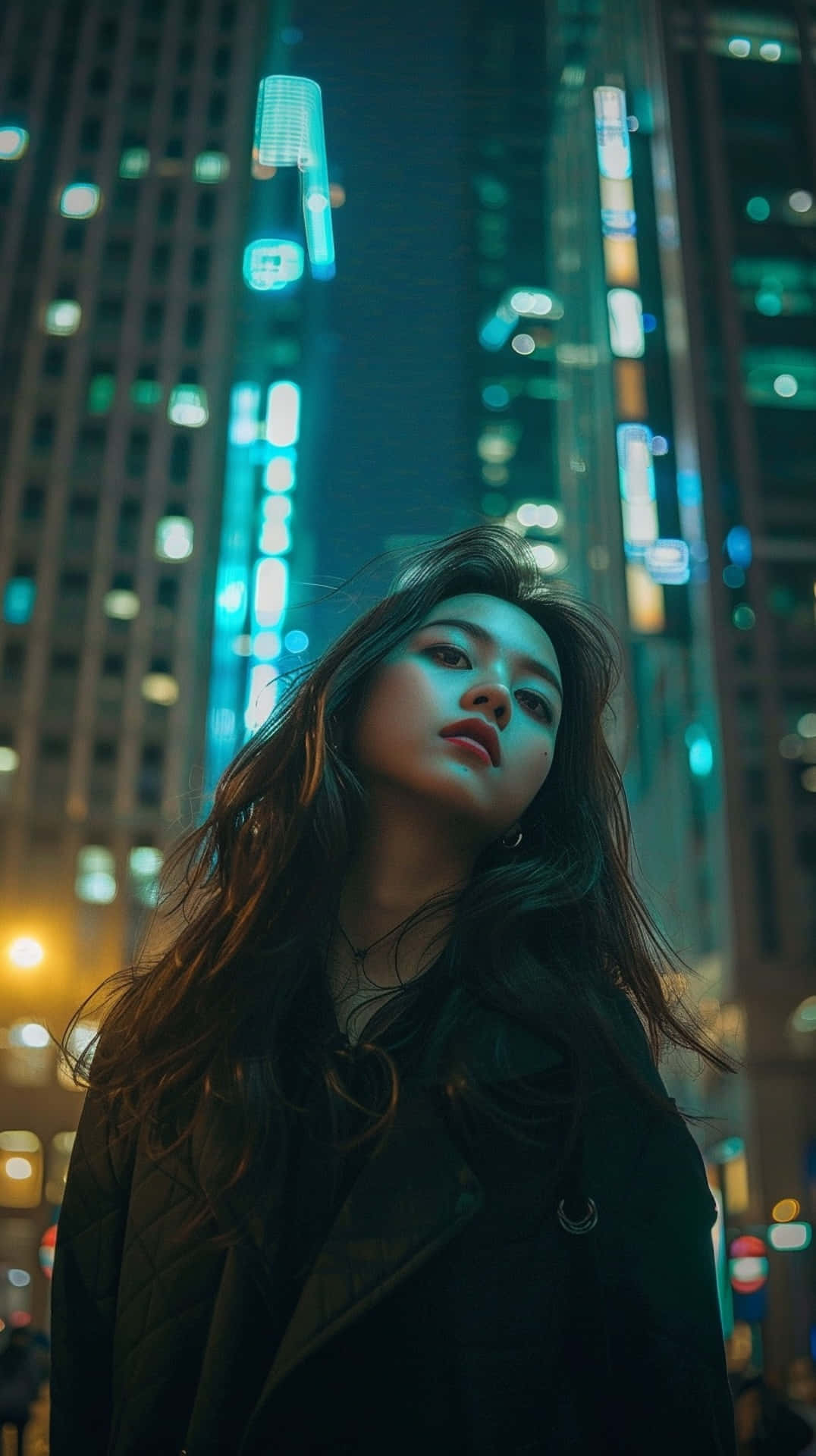 Urban Elegance, nighttime cityscape, neon-lit cityscape, Full HD Phone Wallpaper