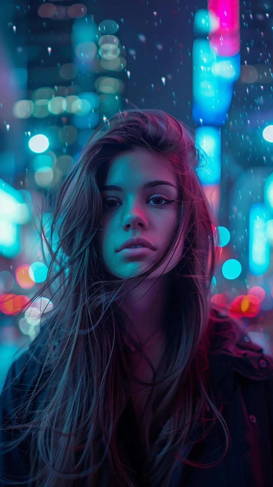 neon cityscape, electric blue, pink lights, Full HD Phone Wallpaper
