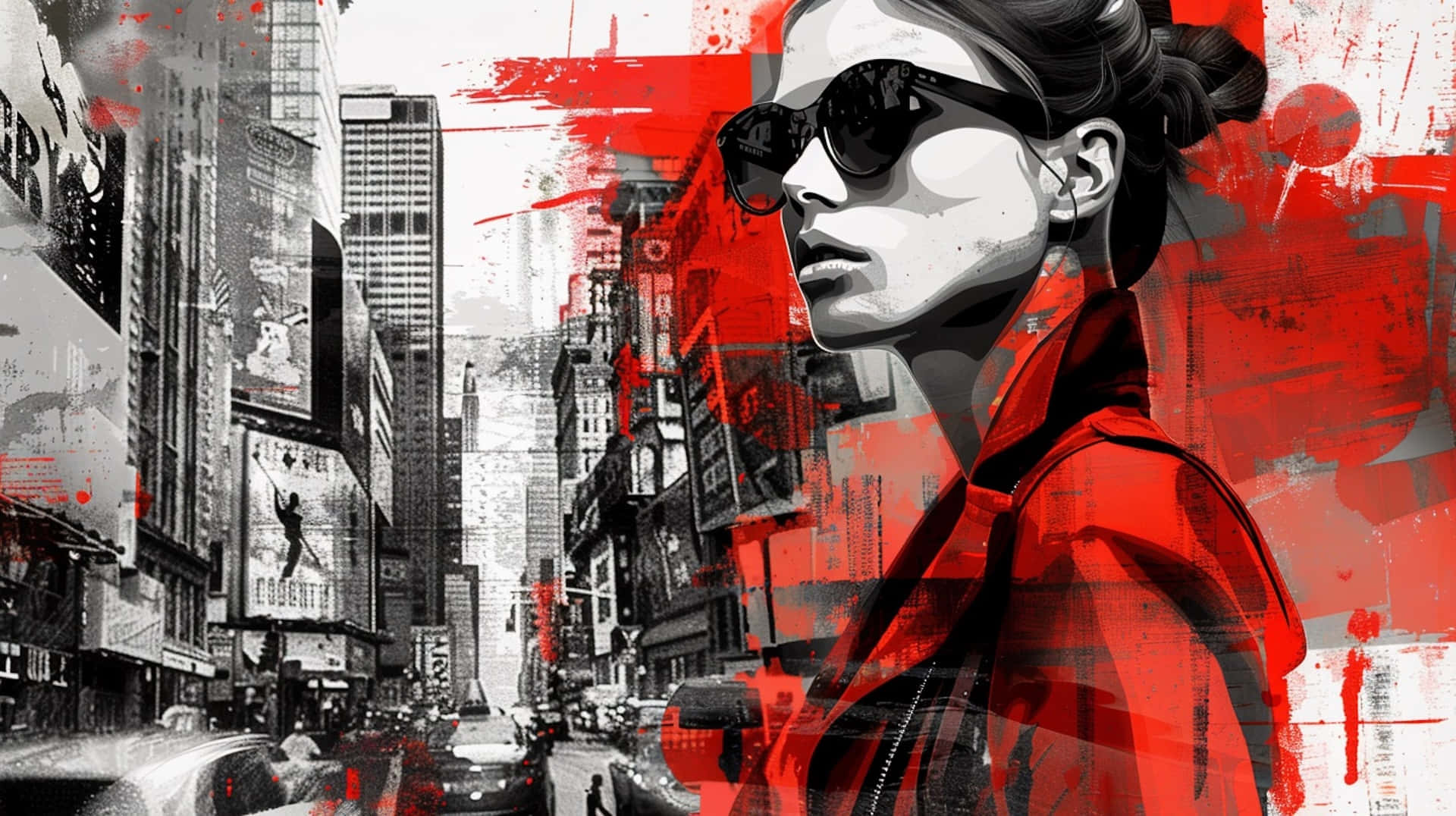 urban chic fashionista, sunglasses, red jacket, Full HD Desktop Wallpaper