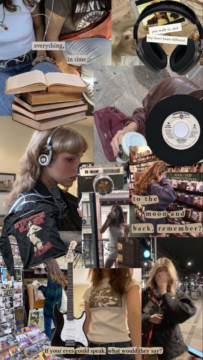 Downtown Girl, aesthetic collage, music books, SD Phone Wallpaper