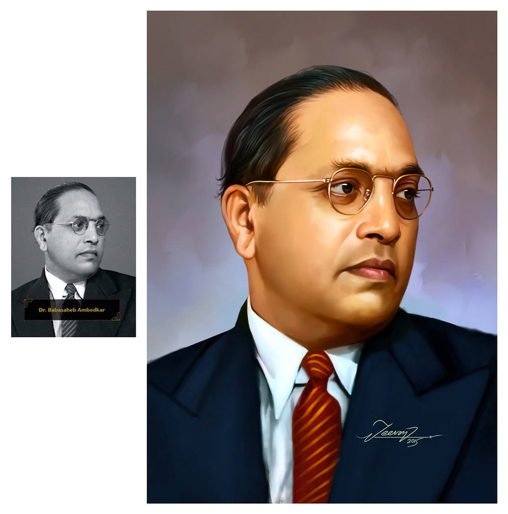 Dr B R Ambedkar, dark suit, red tie, SD Phone Wallpaper