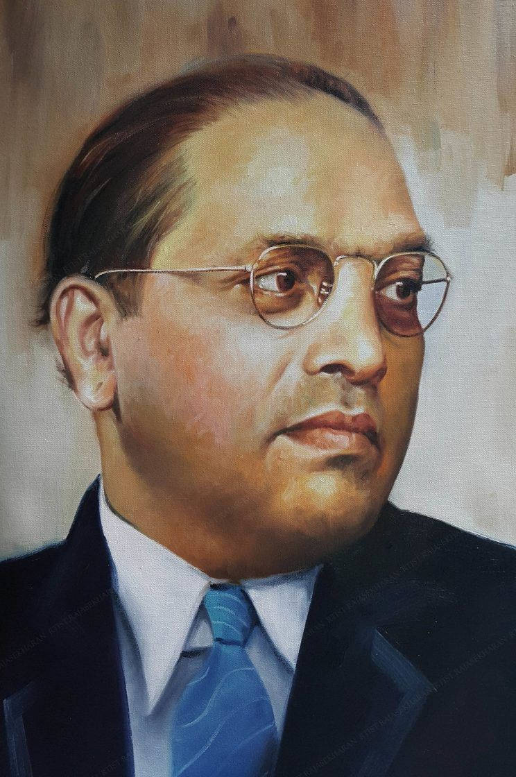 Dr Babasaheb Ambedkar, oil painting, round glasses, SD Phone Wallpaper