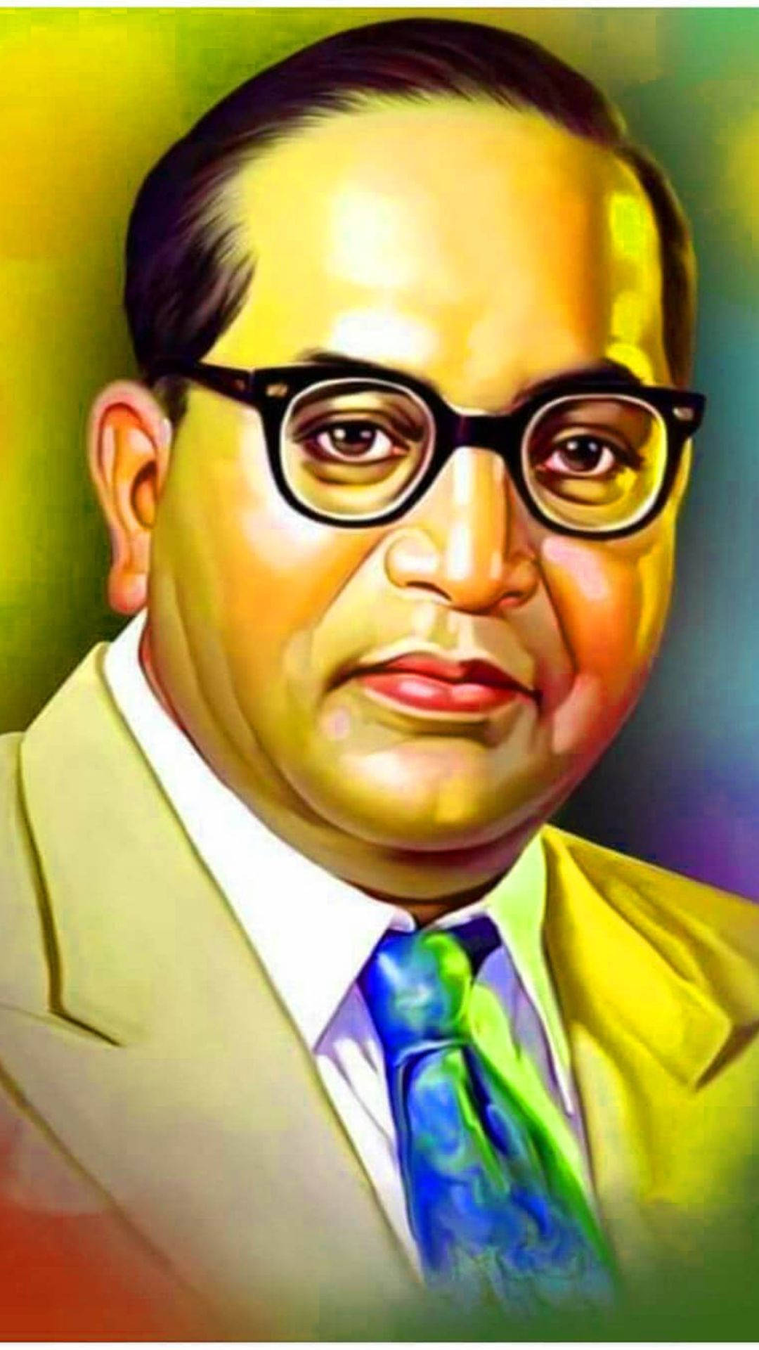 Colorful Ambedkar 4K, vibrant digital portrait, man in glasses and suit, Full HD Phone Wallpaper