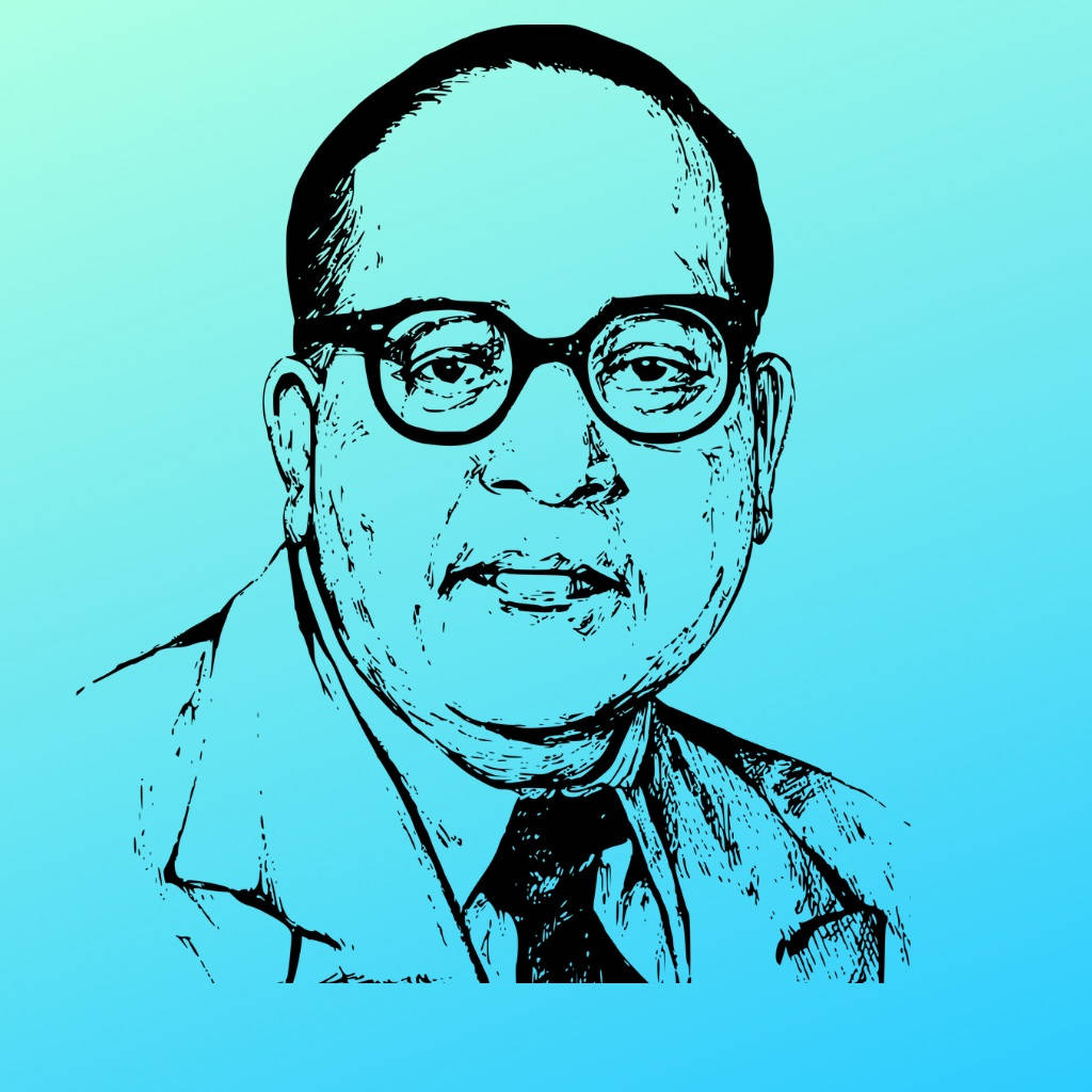Dr Babasaheb Ambedkar, black ink portrait, glasses, SD Desktop Wallpaper