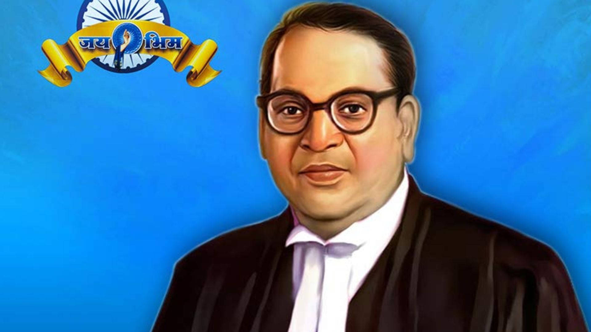 Watercolor Ambedkar 4K, judicial robes, glasses, Full HD Desktop Wallpaper