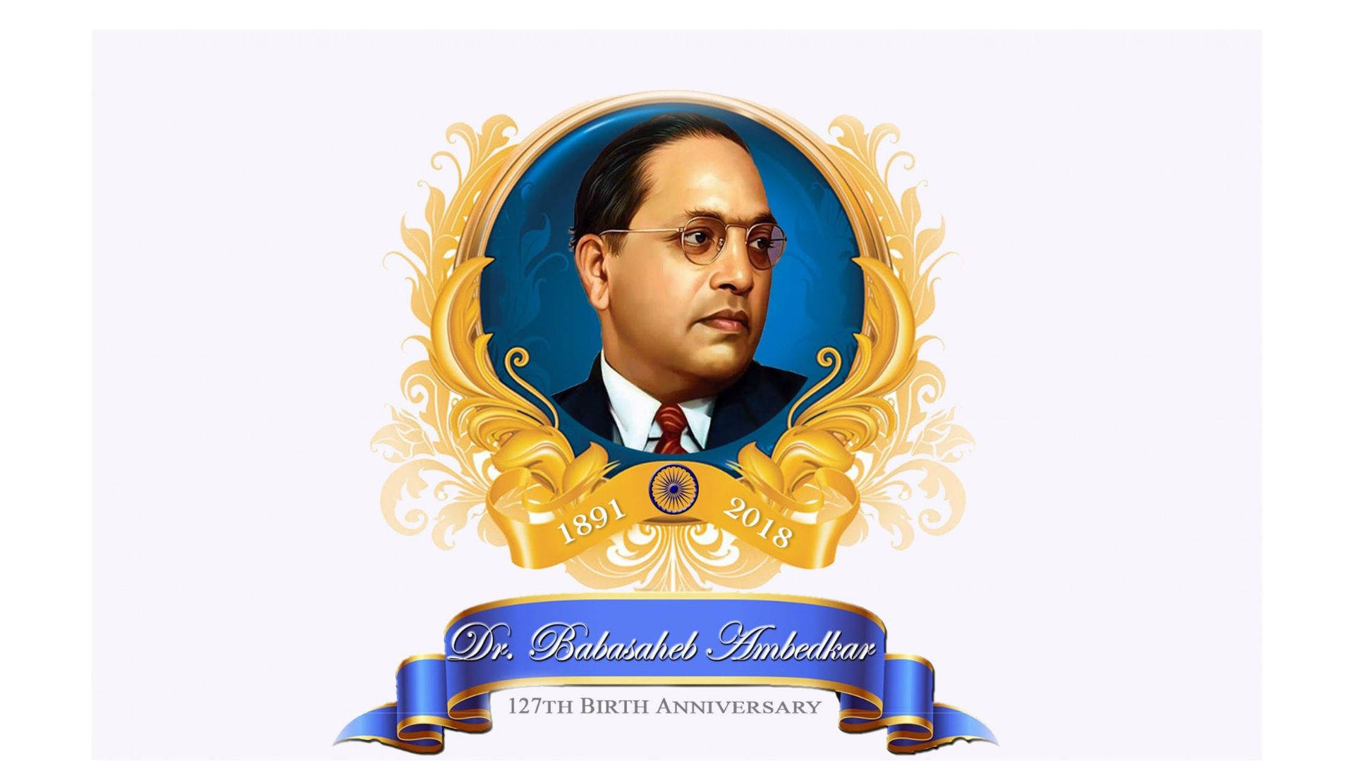 Dr Babasaheb Ambedkar, golden portrait, ornate gold frame, Full HD Desktop Wallpaper