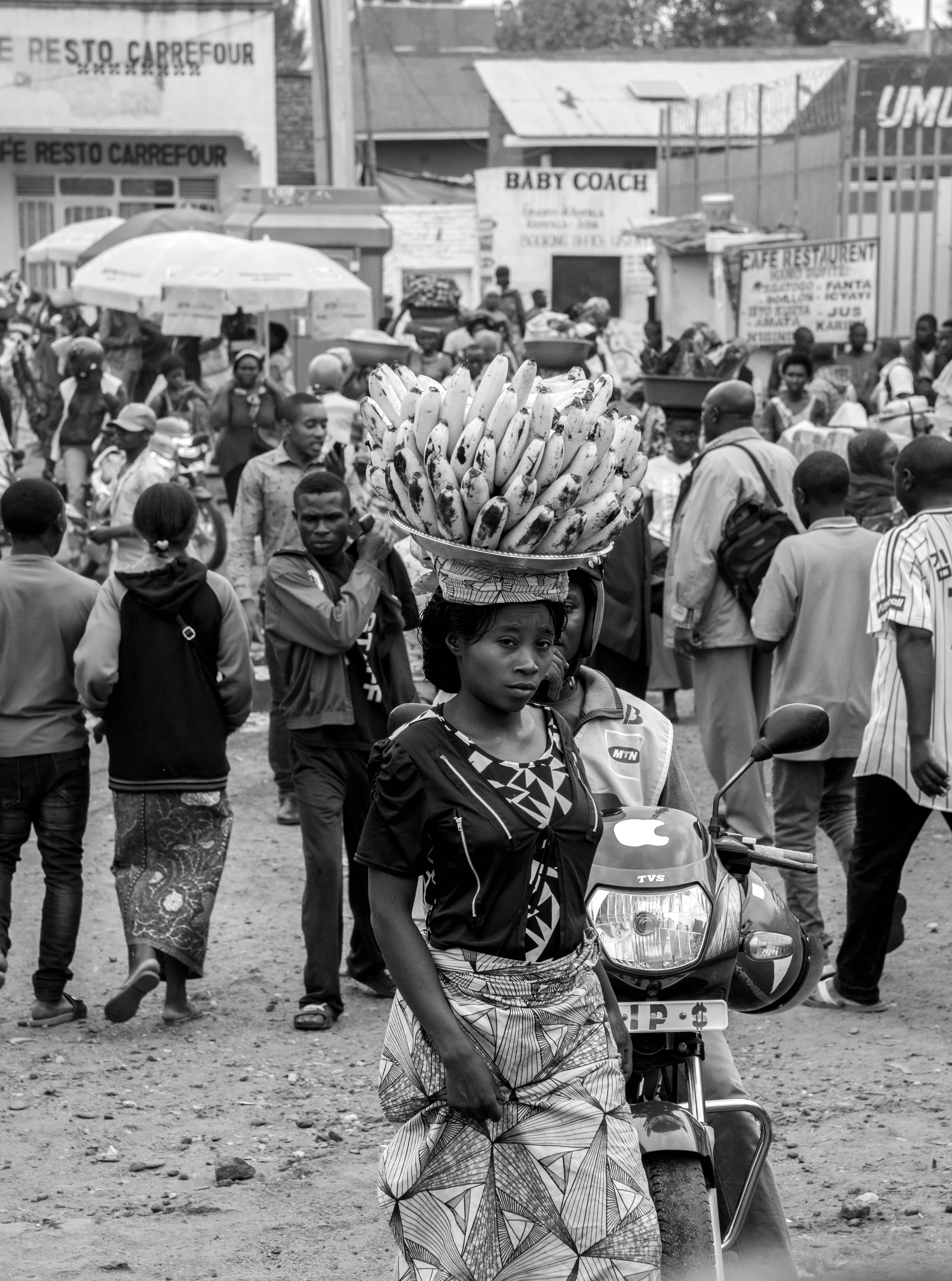 People Of Congo, basket of bananas, motorcycle, 5K Phone Wallpaper