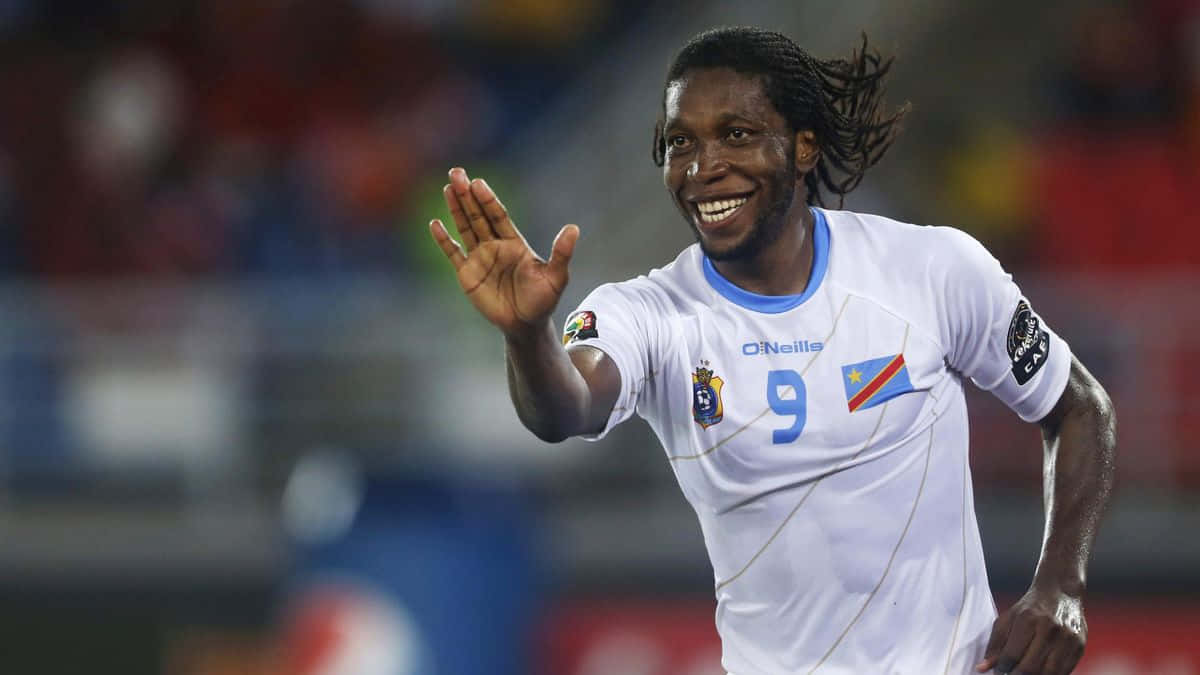 Congolese Footballer, white number 9 jersey, stadium lights, SD Desktop Wallpaper