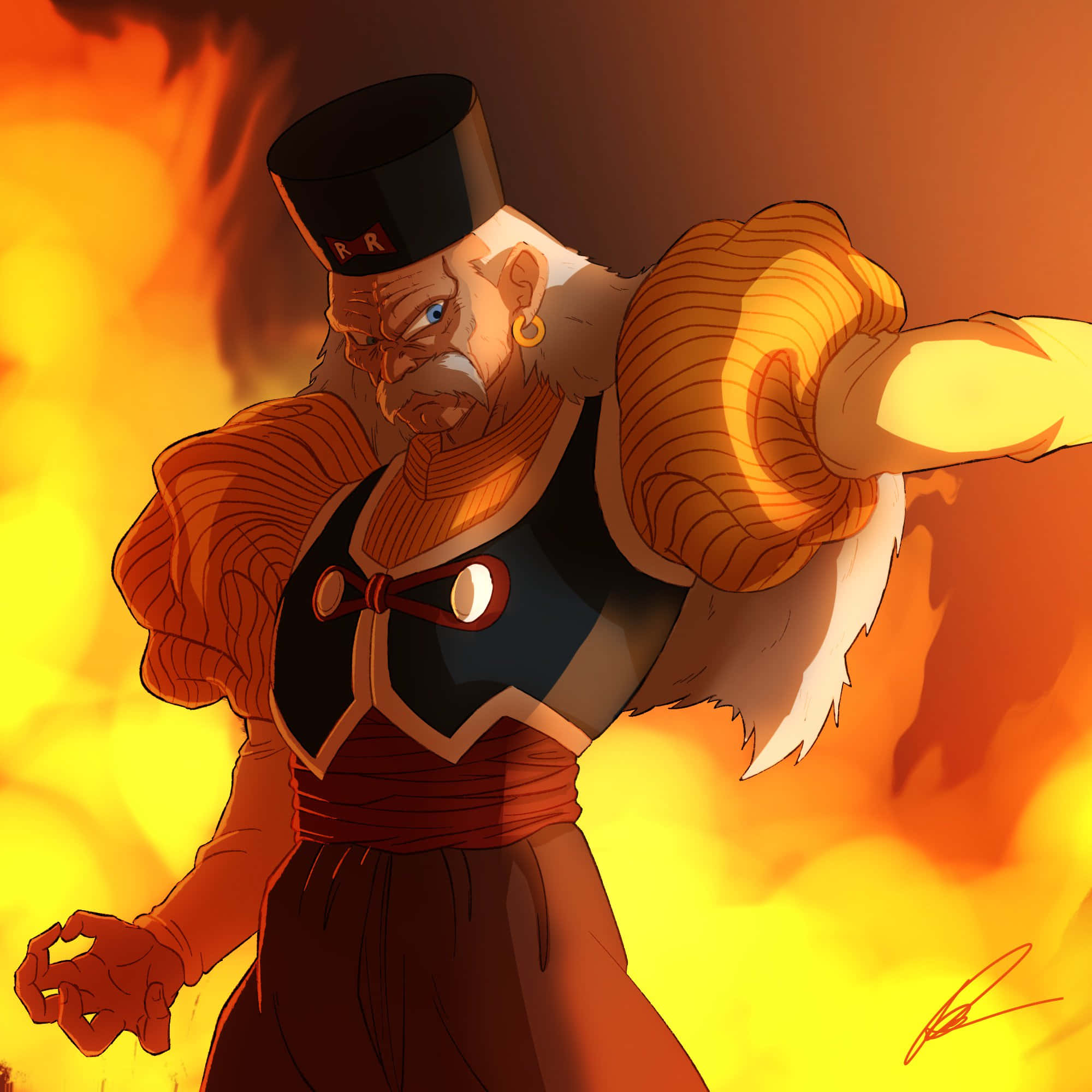 Dr Gero, black top hat, glowing orange aura, Full HD Desktop Wallpaper