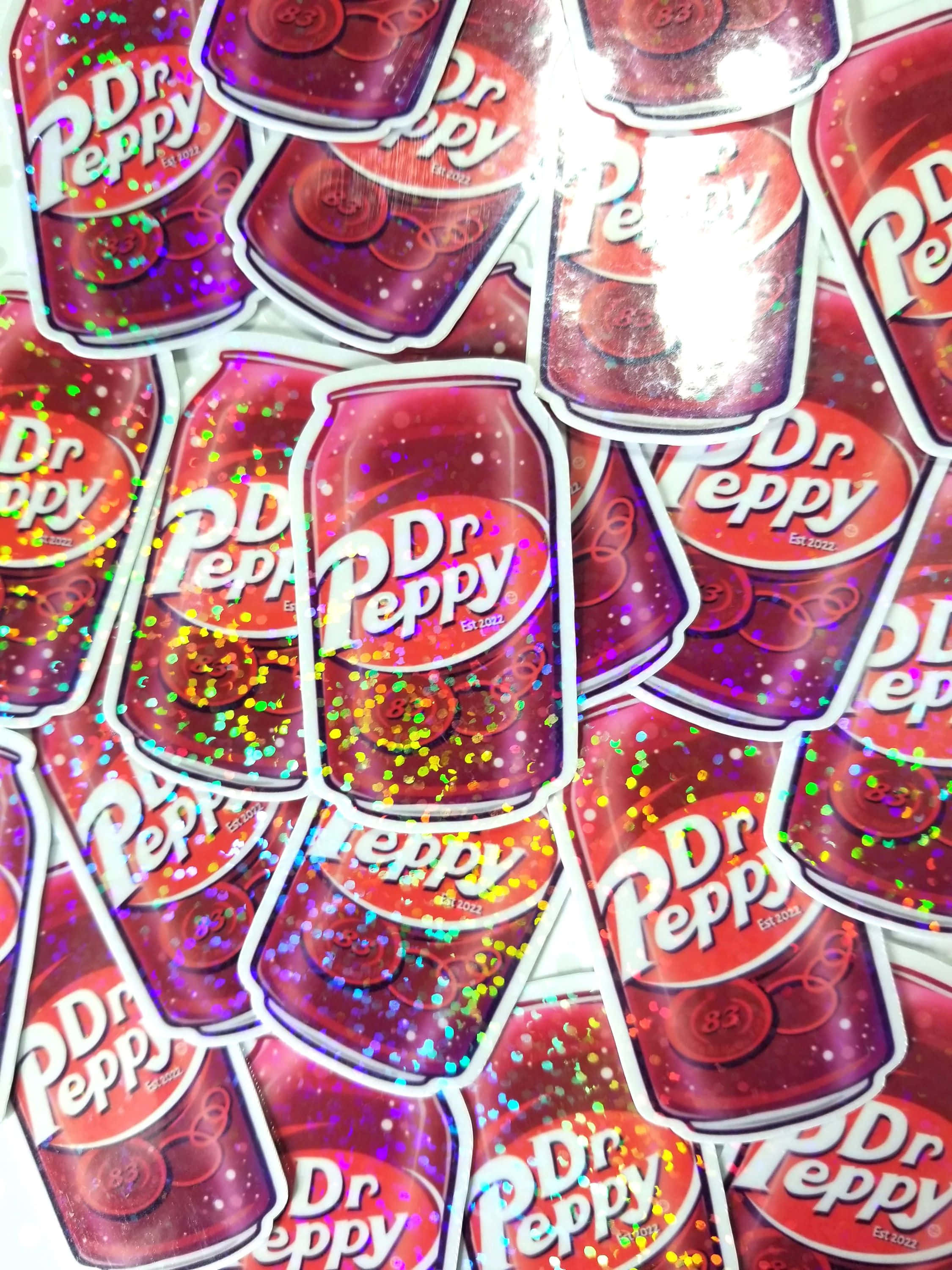 Dr Pepper, sticker collage, multicolored glitter, 2K Phone Wallpaper