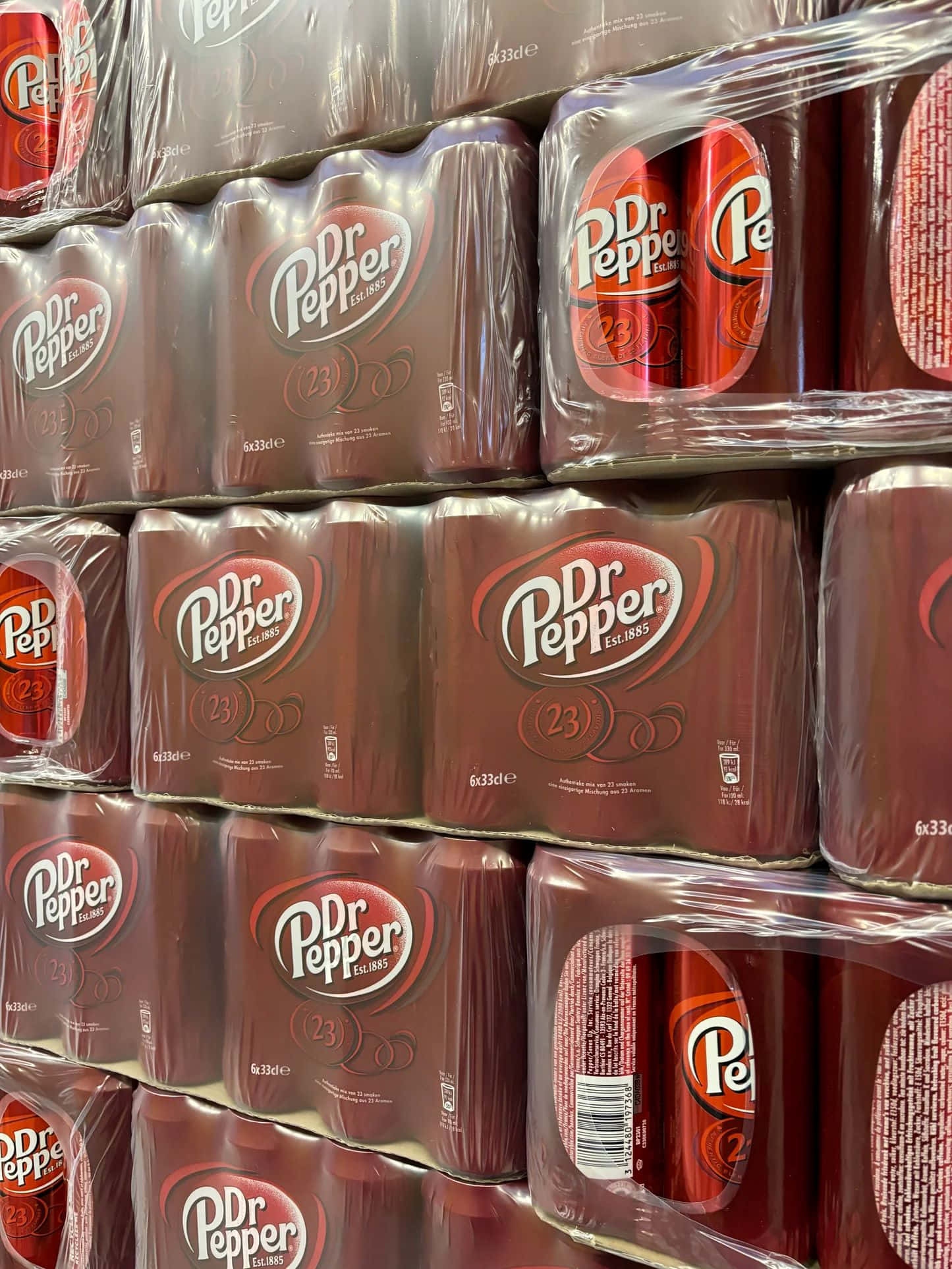 Dr Pepper, 23 soda cans, clear plastic display, Full HD Phone Wallpaper