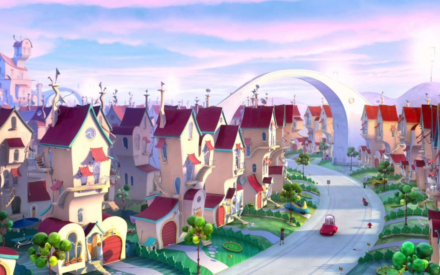 Dr Seuss, pastel houses, red roofs, HD Desktop Wallpaper