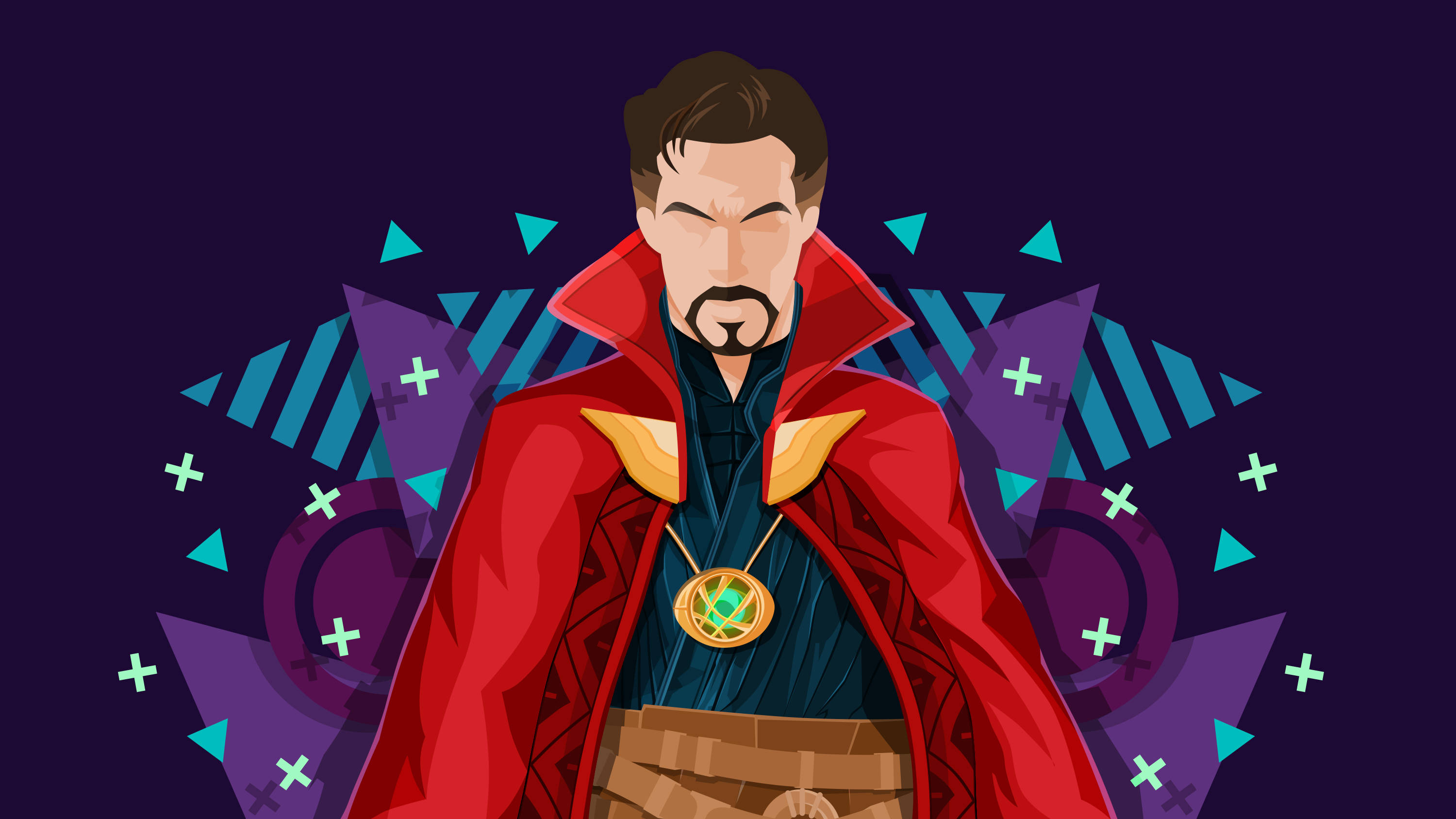 Dr Strange, red cloak, gold-trimmed robe, 2K Desktop Wallpaper