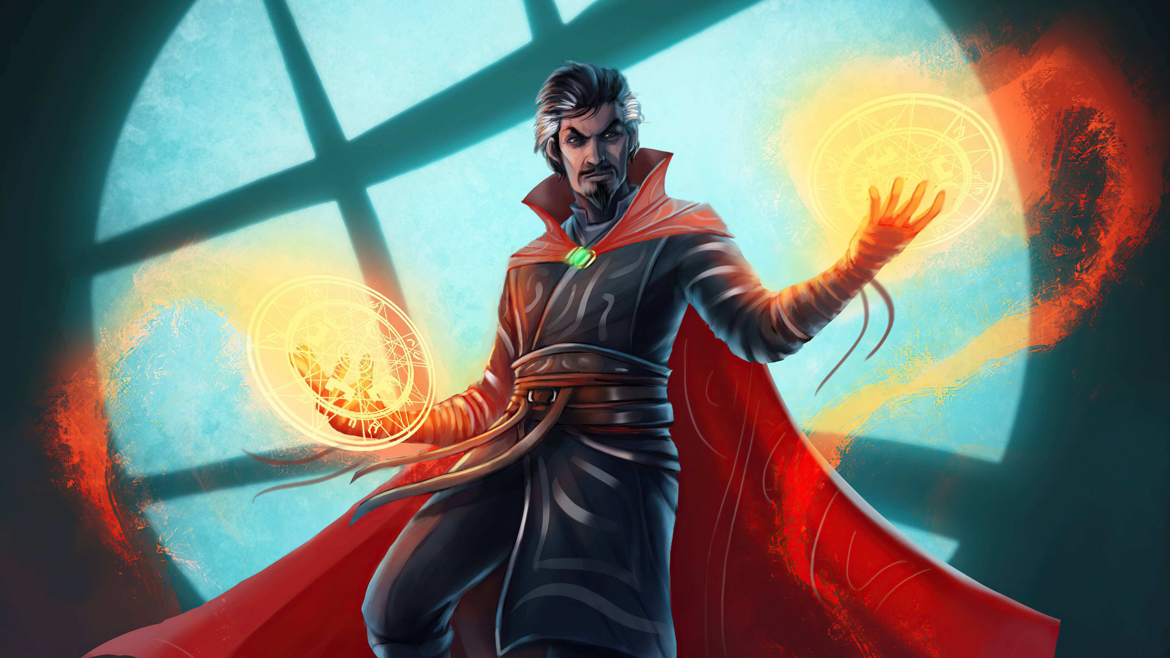 Dr Strange, red cape, glowing mystical energy, 4K Desktop Wallpaper