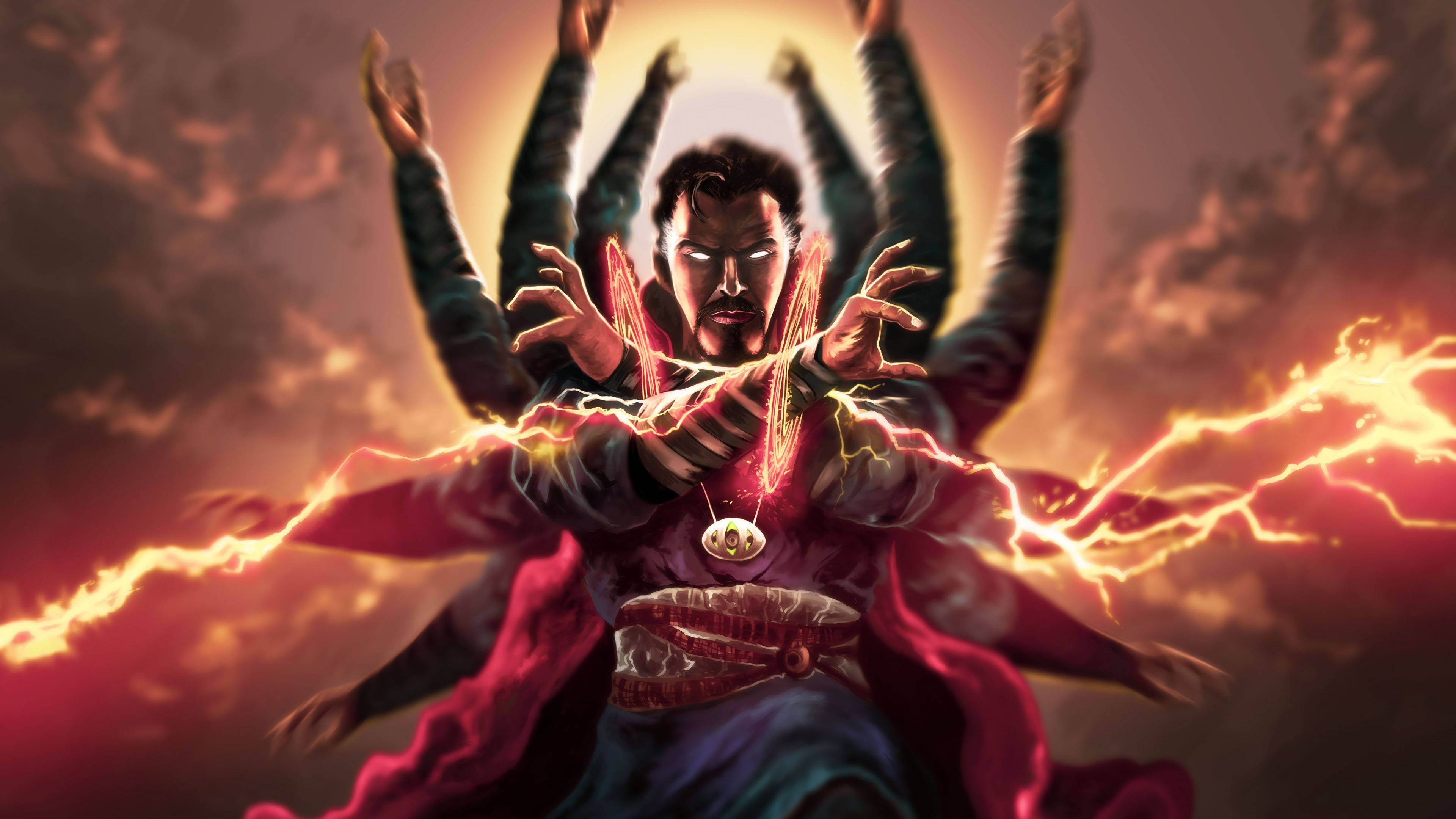 Dr Strange, many arms, mystical energy, 4K Desktop Wallpaper