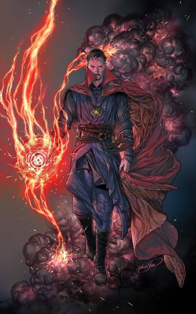 Dr Strange, flames, swirling dark energy, HD Phone Wallpaper