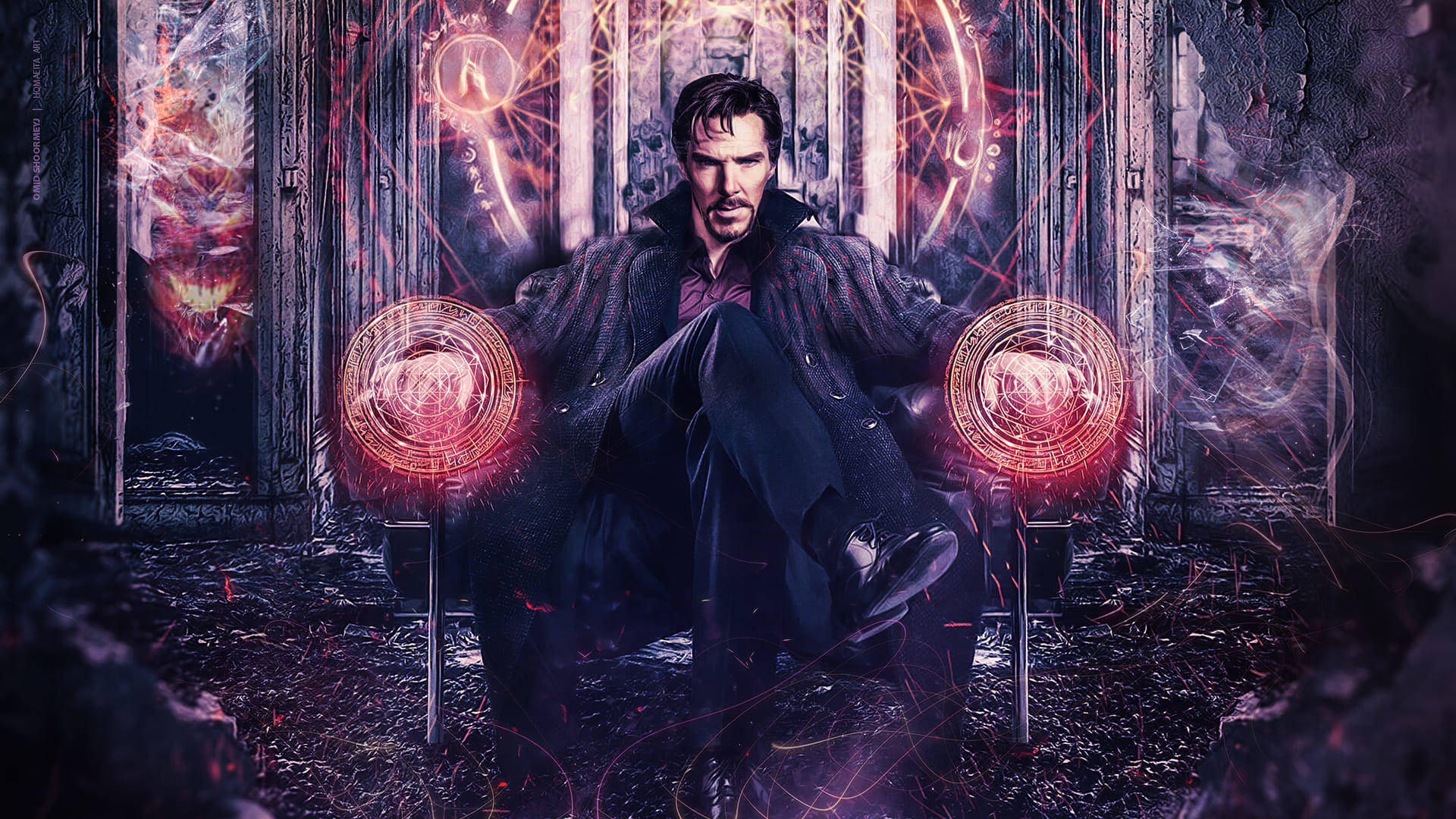 Dr Strange, magical circles, glowing red magical sigils, Full HD Desktop Wallpaper